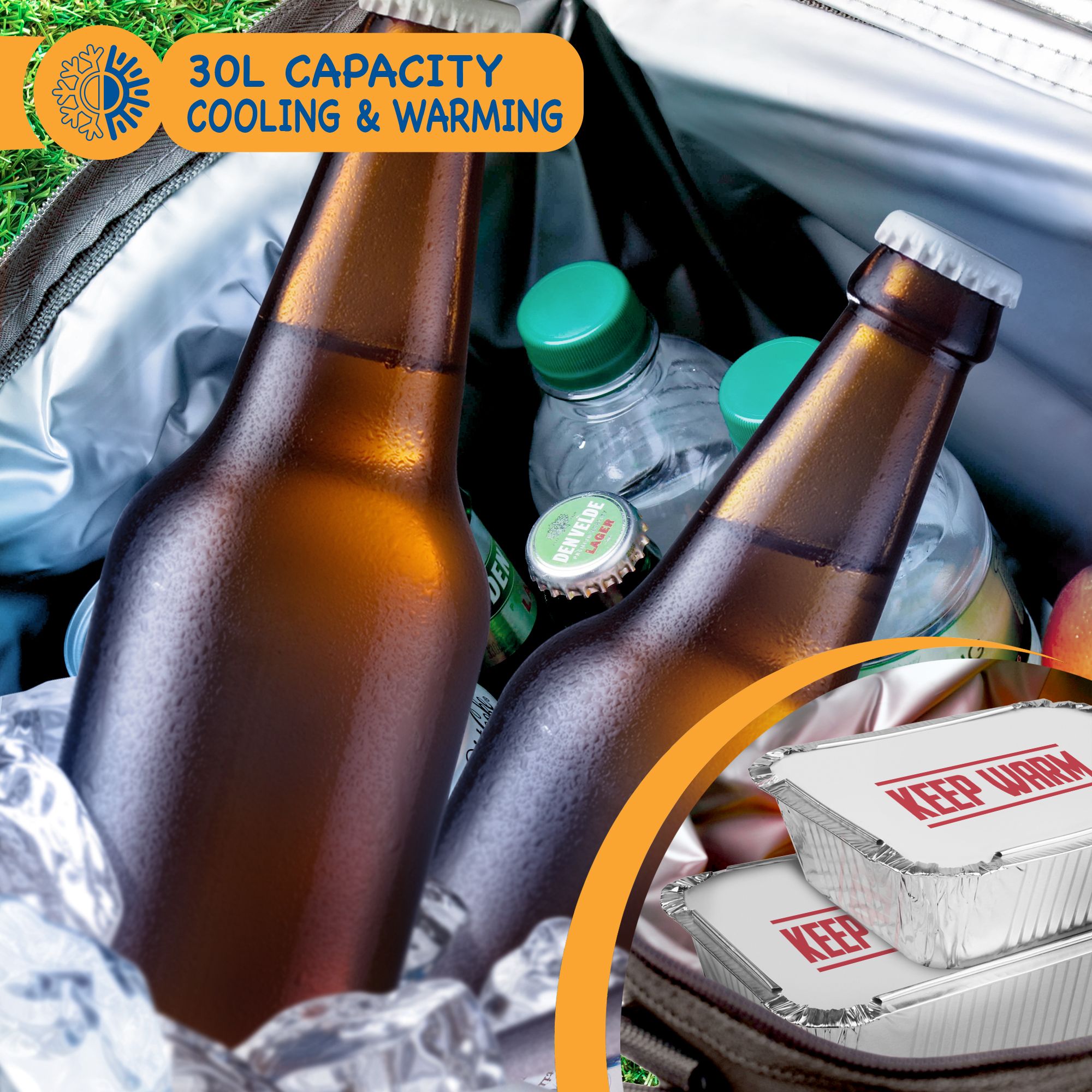 SUNMER 30L Cooler Bag With Shoulder Strap - Grey & Lime