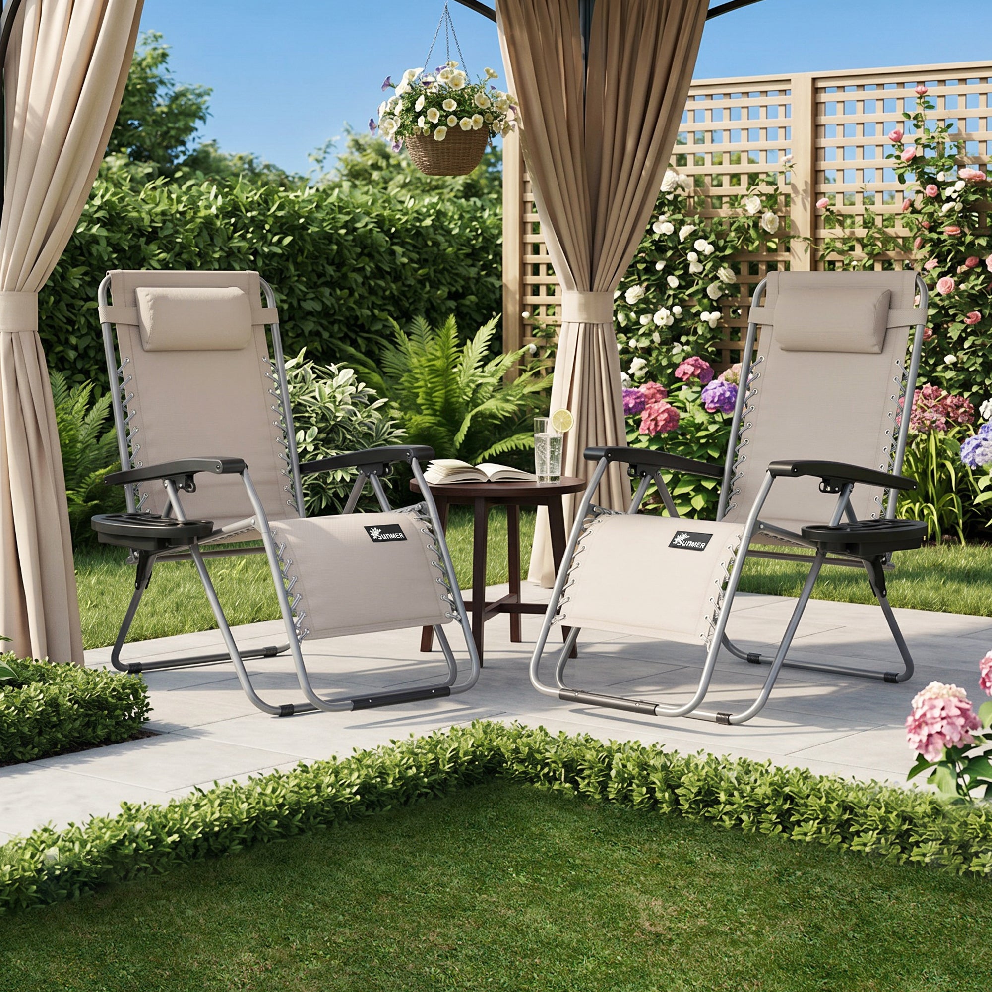 SUNMER Extra-Wide Padded Recliner Chairs with Cup And Phone Holder - Set of 2