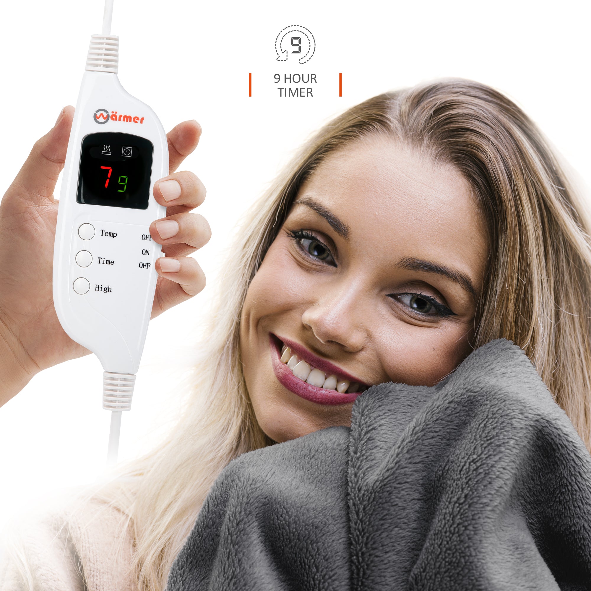 Wärmer Electric Heated Throw Blanket Digital Controller Timer, 9 Heat Setting, Auto Shutoff 120W