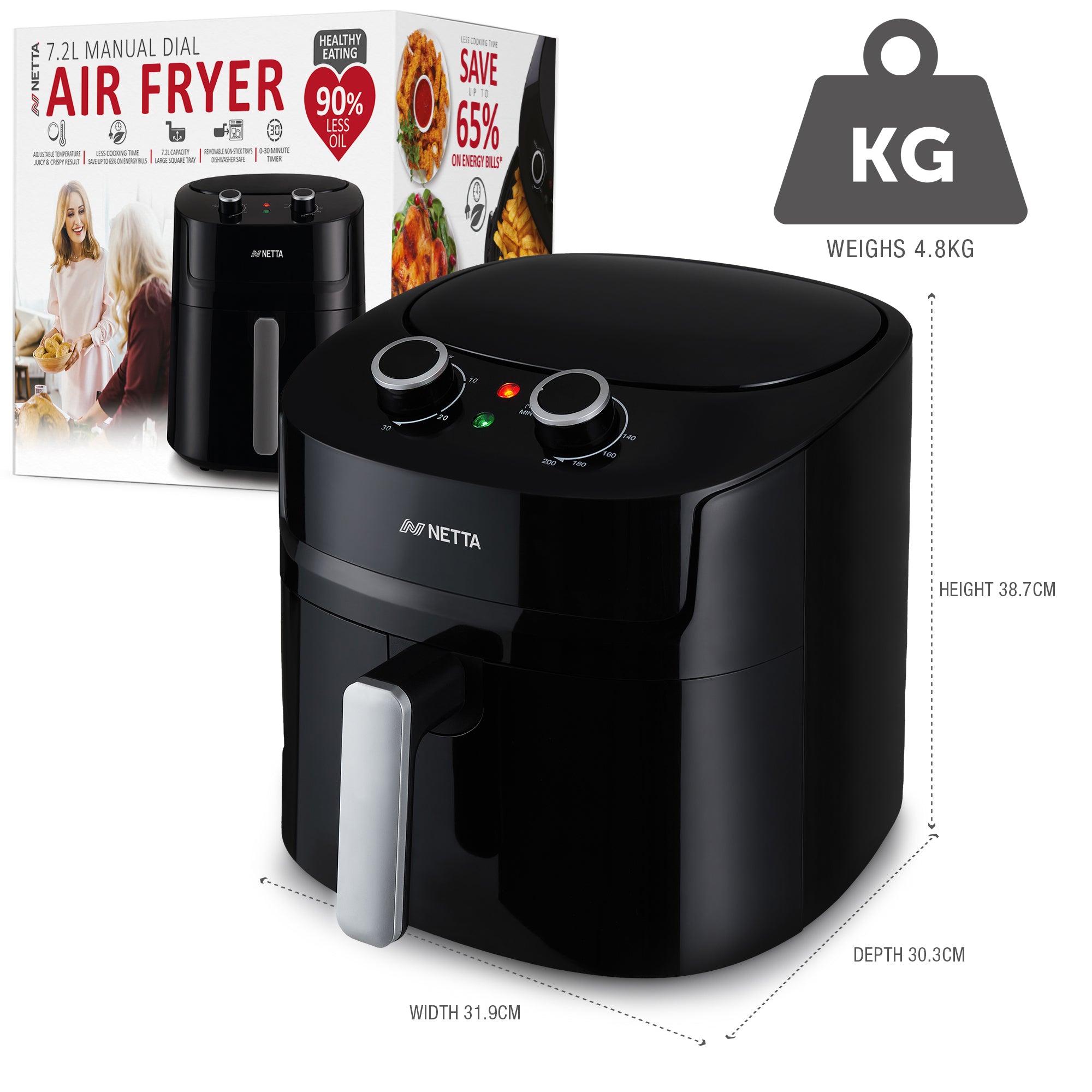 NETTA Manual Air Fryer with Drawer and Detachable Non-Stick Frying Tray