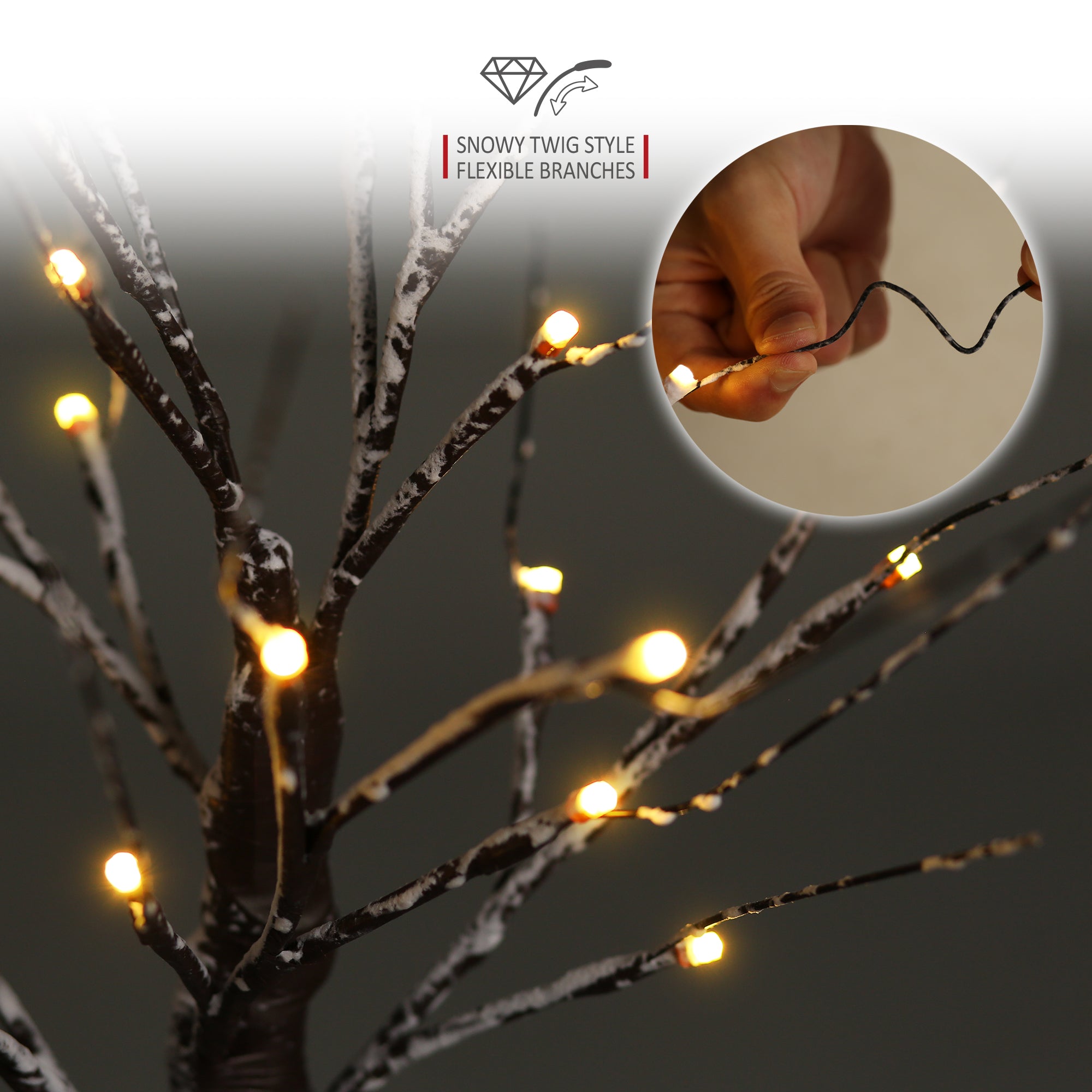 NETTA 2FT Birch Twig Tree - Pre-Lit with 24 Warm White LEDs