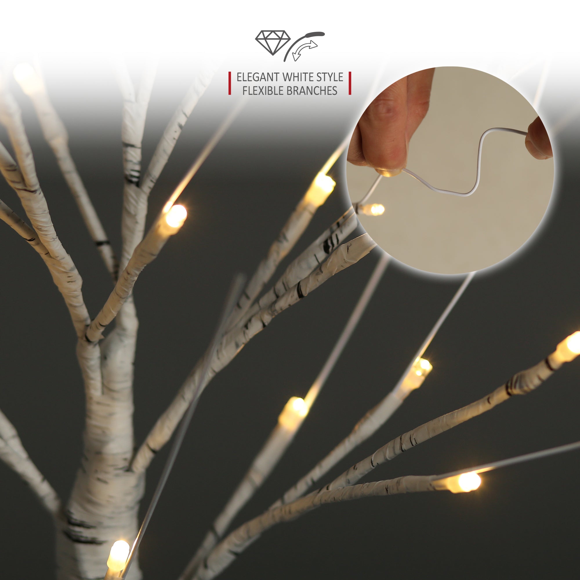 NETTA 2FT Birch Twig Tree - Pre-Lit with 24 Warm White LEDs