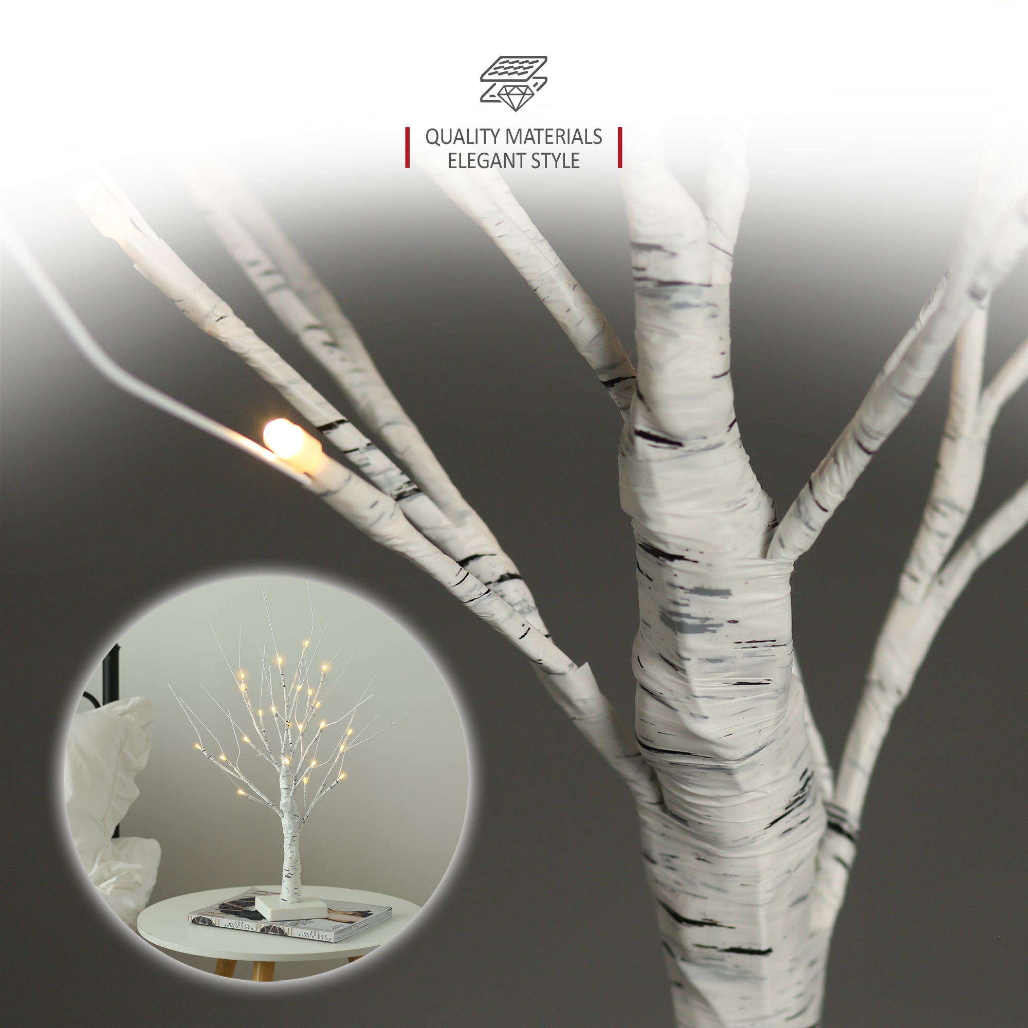 NETTA 2FT Birch Twig Tree - Pre-Lit with 24 Warm White LEDs