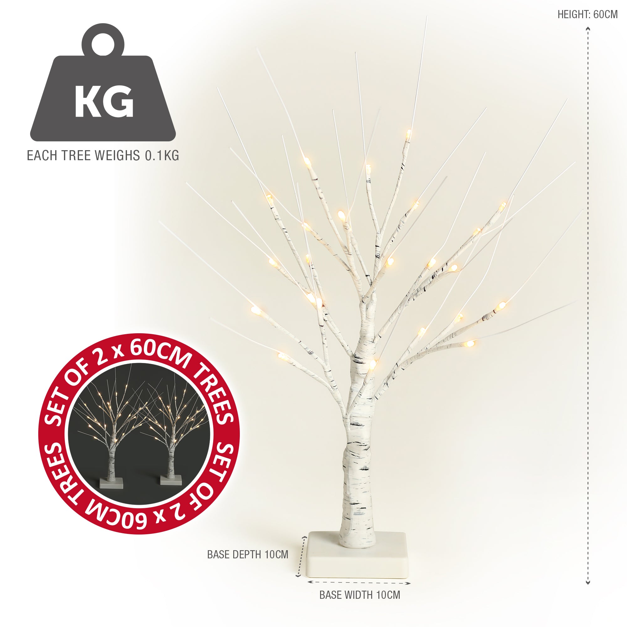 NETTA 2FT Birch Twig Tree - Pre-Lit with 24 Warm White LEDs