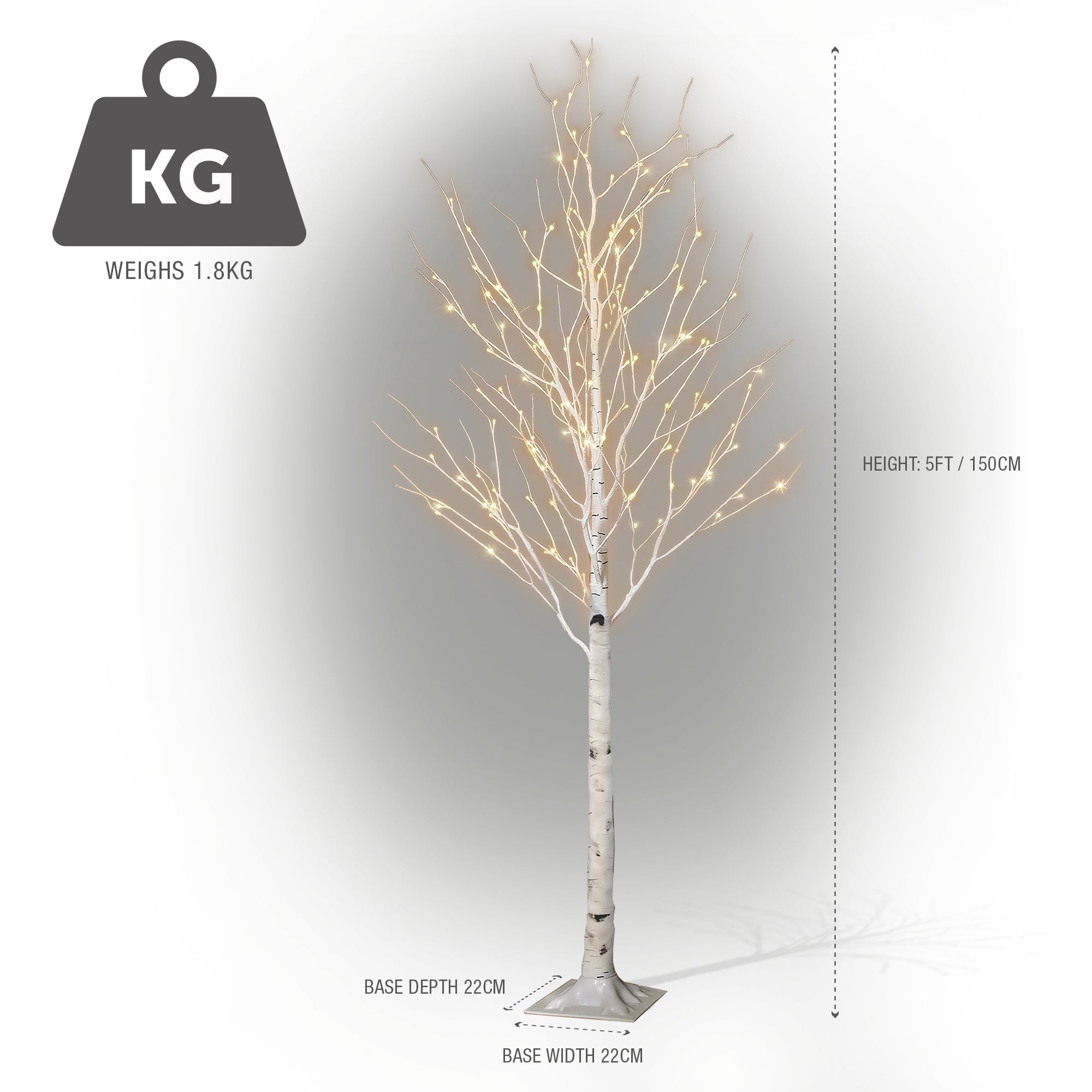 NETTA 5FT Pre-Lit Birch Tree with Warm White LEDs - White