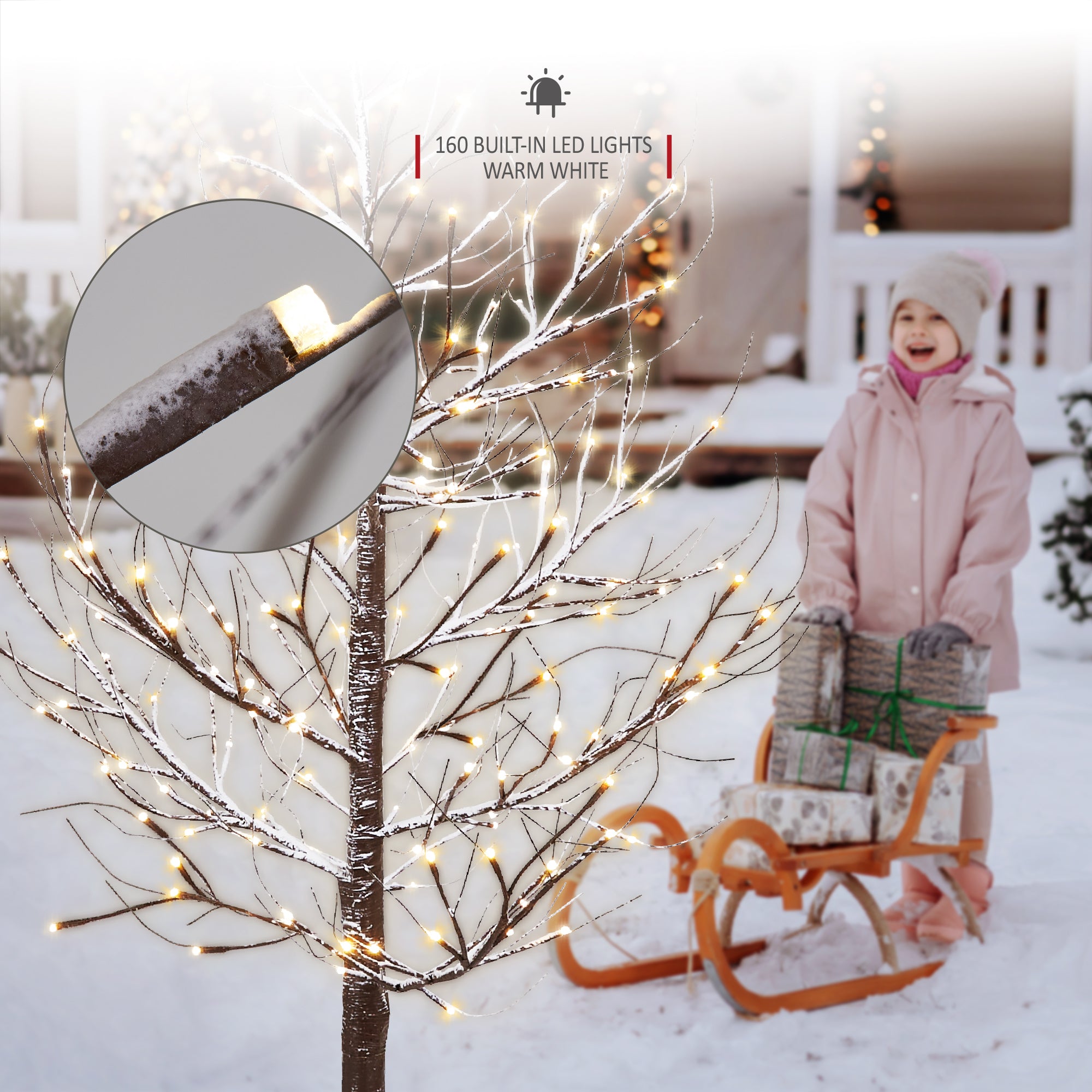 NETTA Birch Twig Tree with Warm White LED Lights - Brown