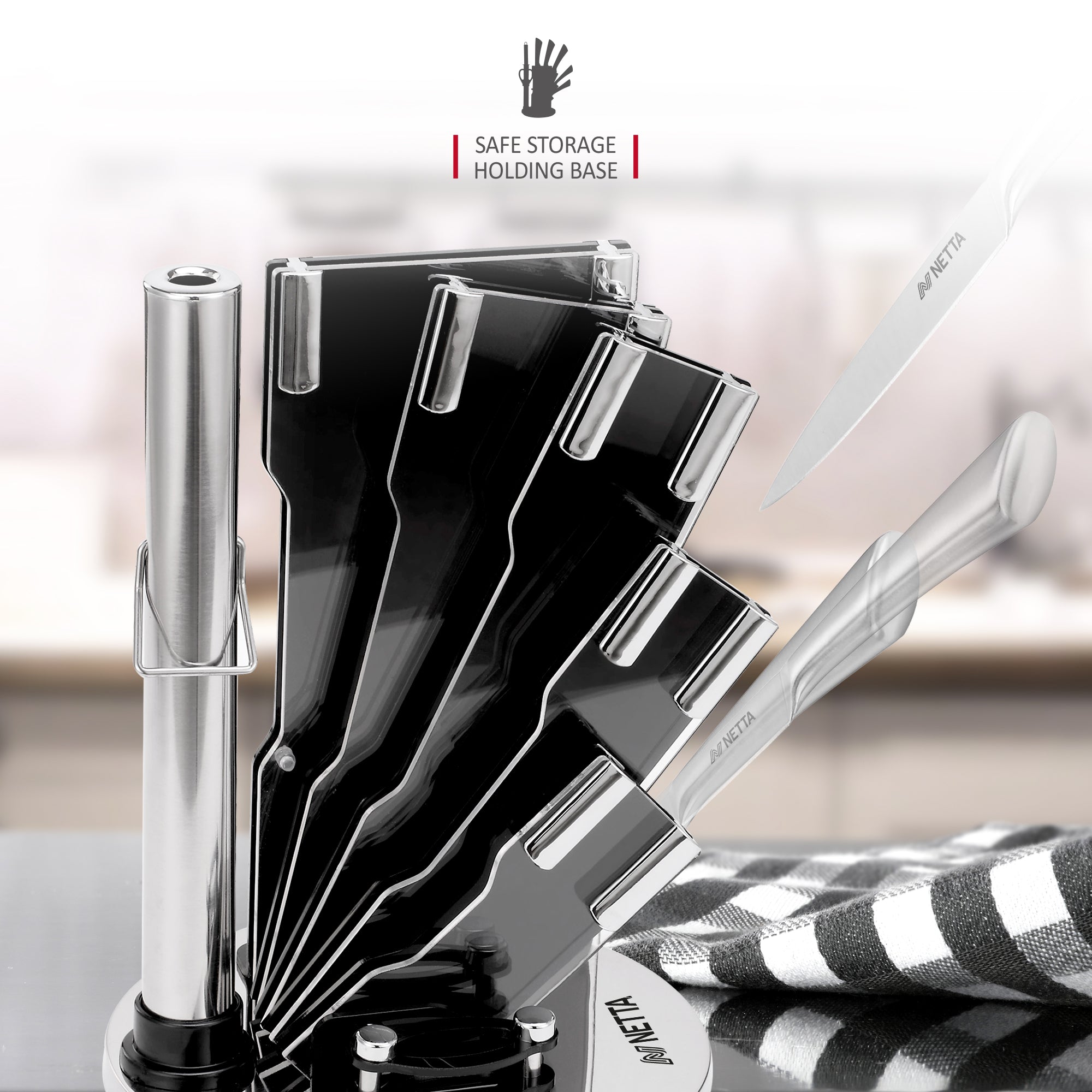 NETTA 8 Piece Stainless Steel Knife Set with Revolving Stand