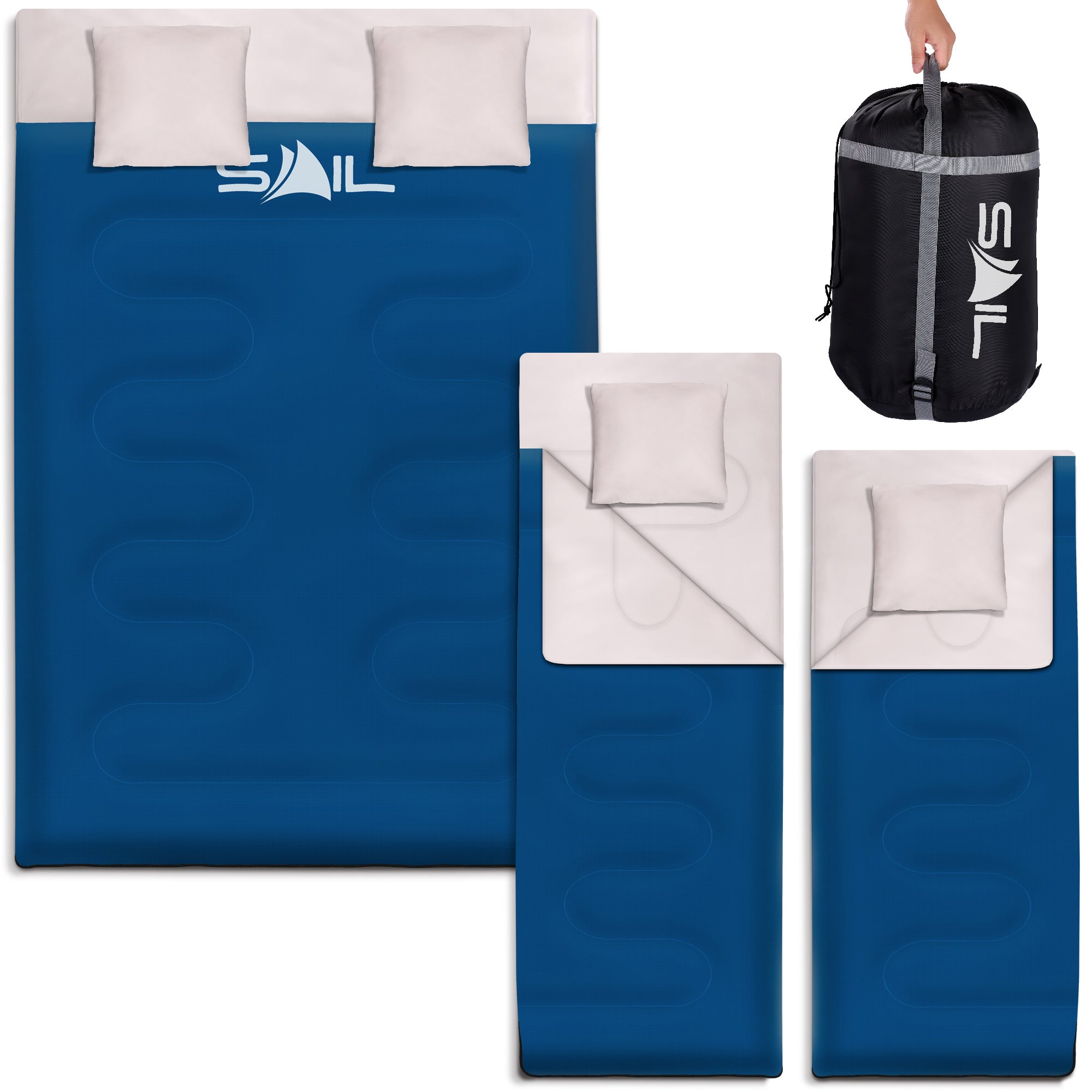 SAIL 'Buddy' Double Sleeping Bag with 2 Pillows - Extra Large for 3-4 Season