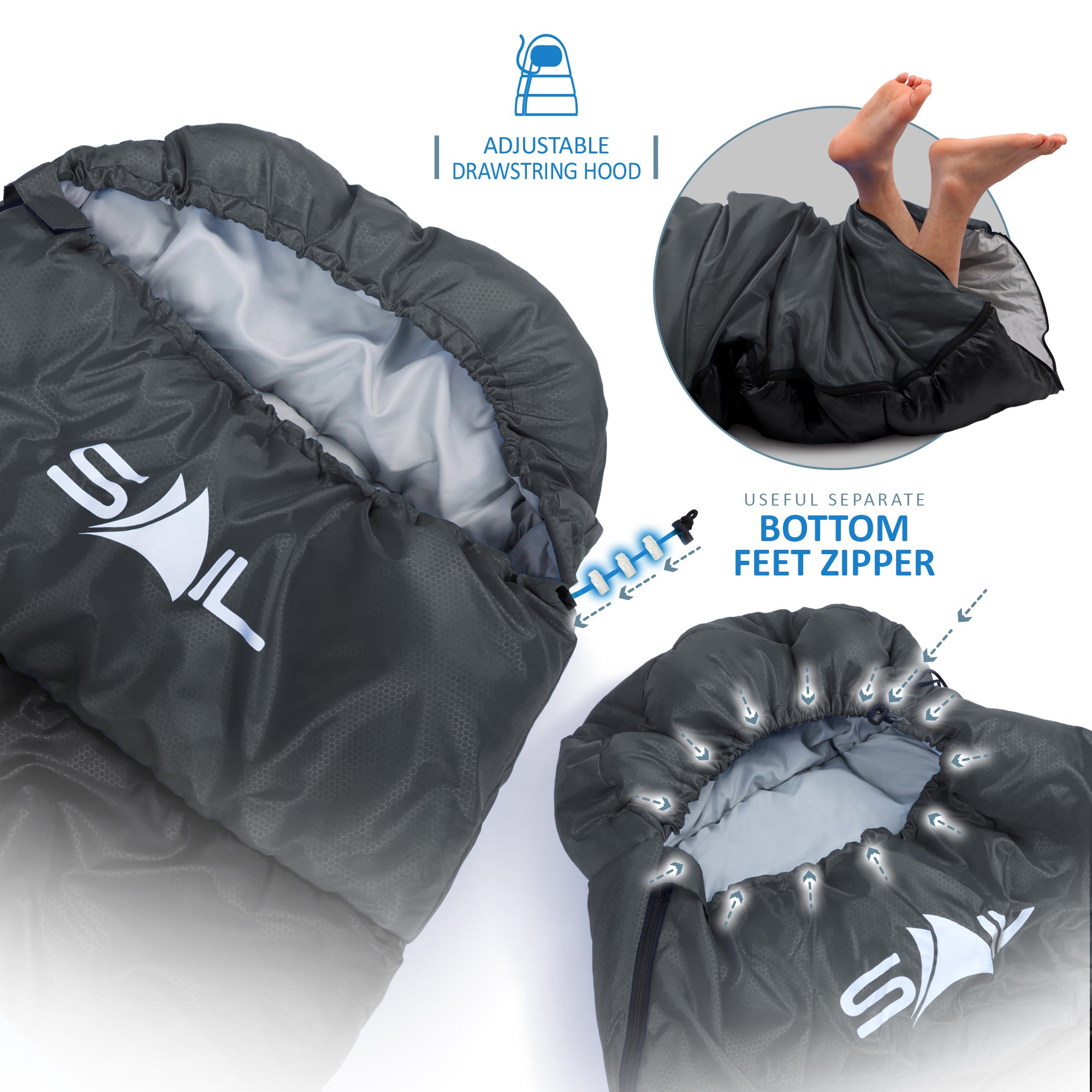 SAIL 'One' Waterproof Sleeping Bag 3-4 Season Indoor & Outdoor Camping Hiking