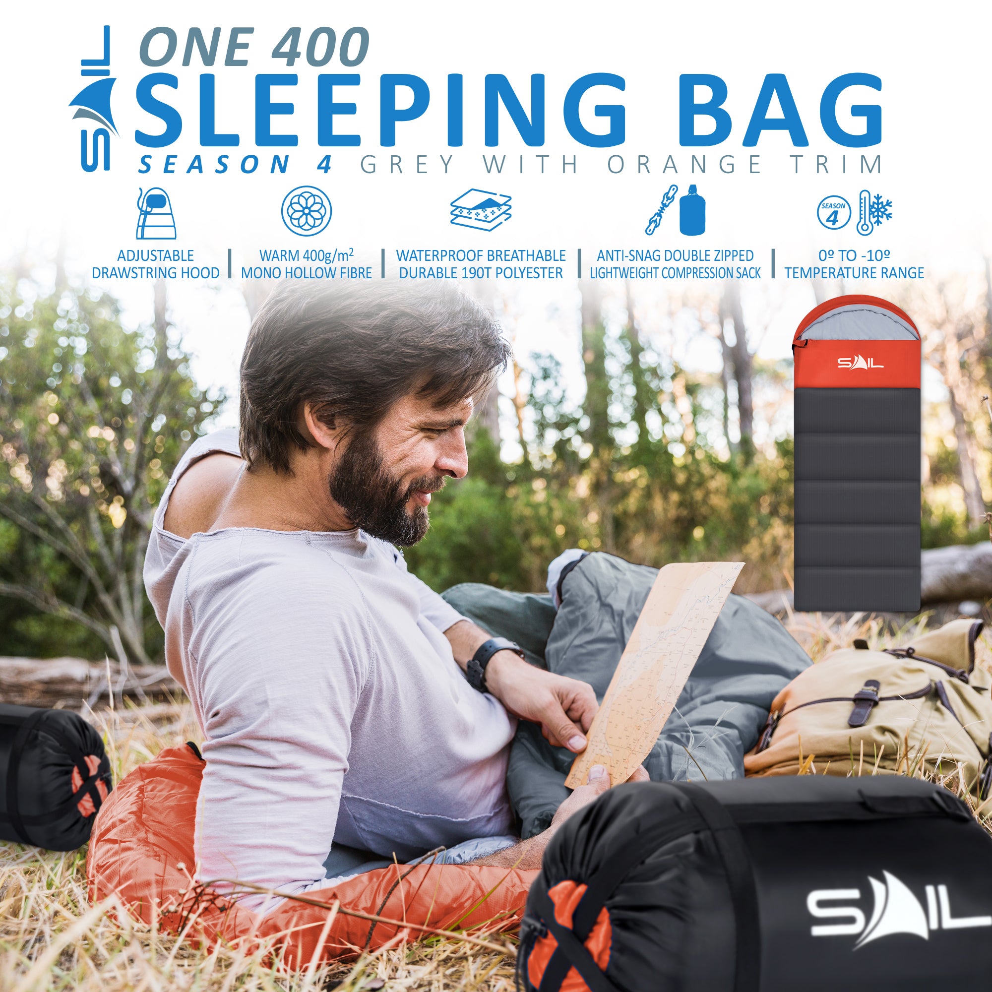 SAIL 'One' Waterproof Sleeping Bag 3-4 Season Indoor & Outdoor Camping Hiking