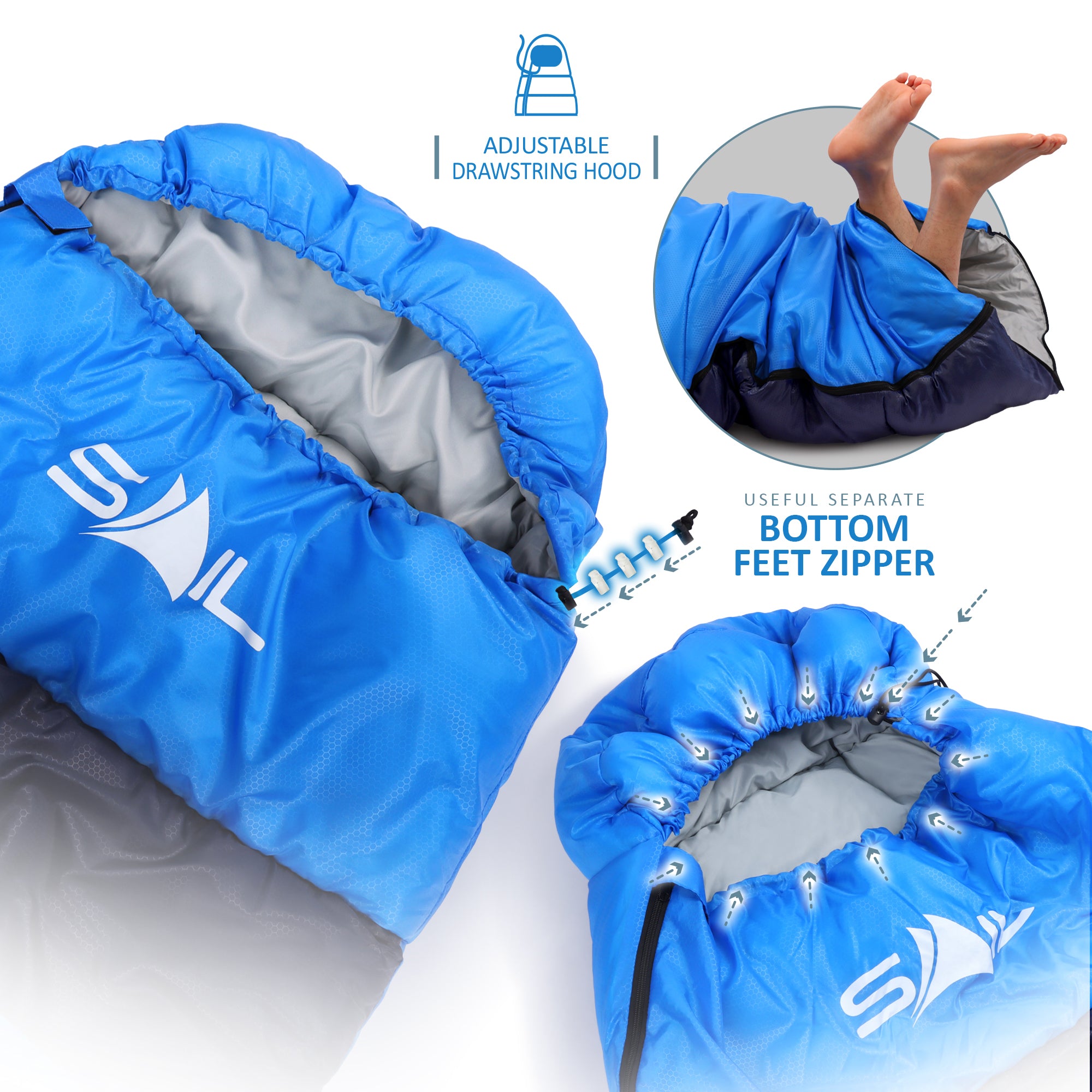 SAIL 'One' Waterproof Sleeping Bag 3-4 Season Indoor & Outdoor Camping Hiking