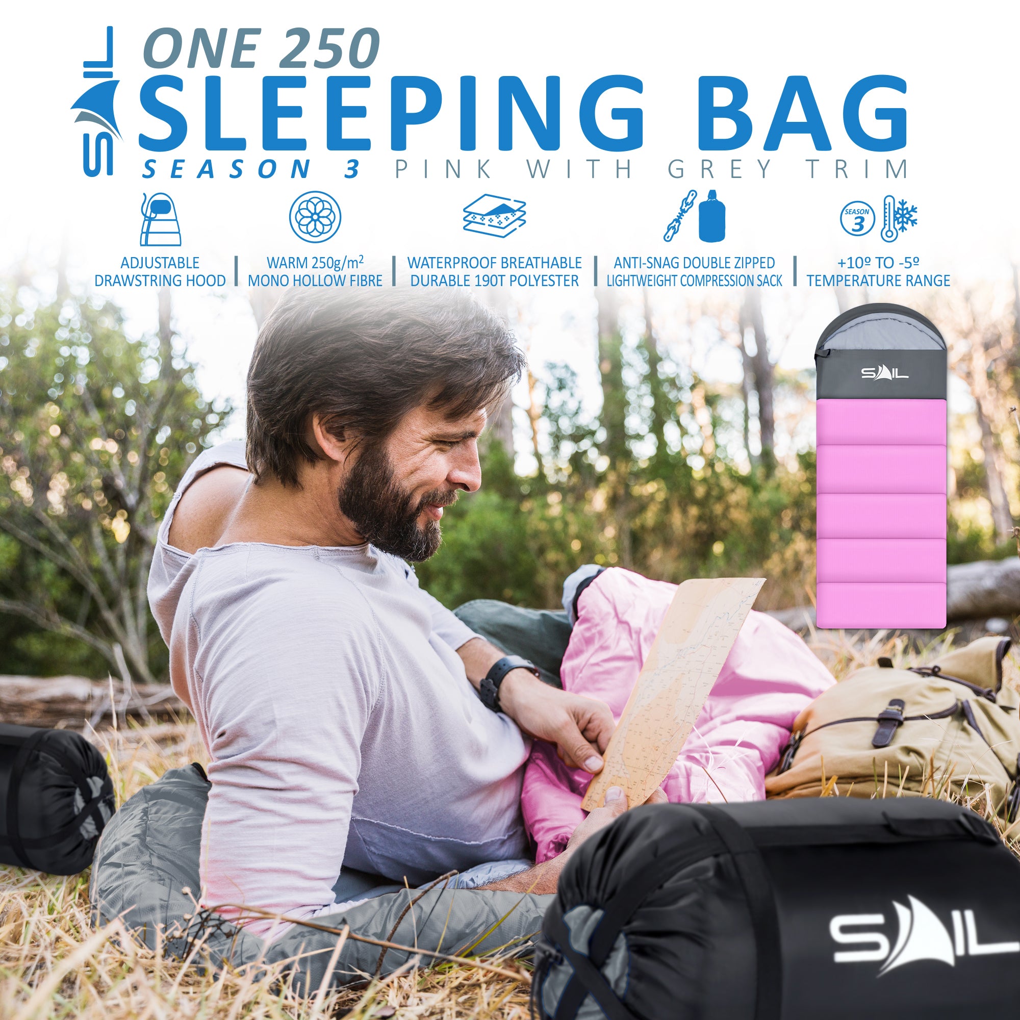 SAIL 'One' Waterproof Sleeping Bag 3-4 Season Indoor & Outdoor Camping Hiking