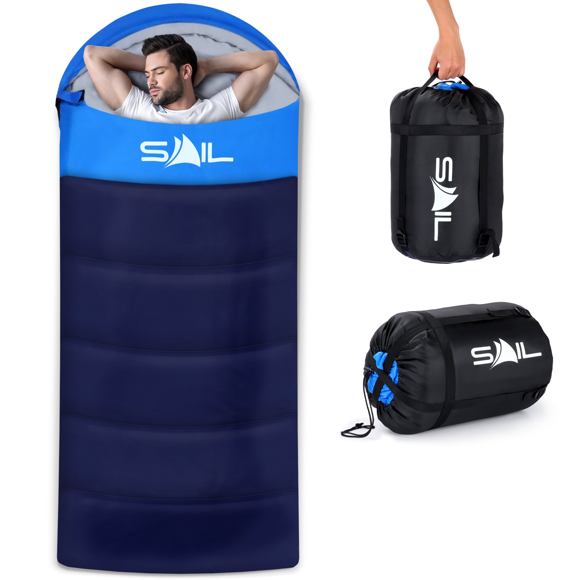 SAIL 'One X' Waterproof Sleeping Bag - Extra Wide for Big & Tall People - 3-4 Season