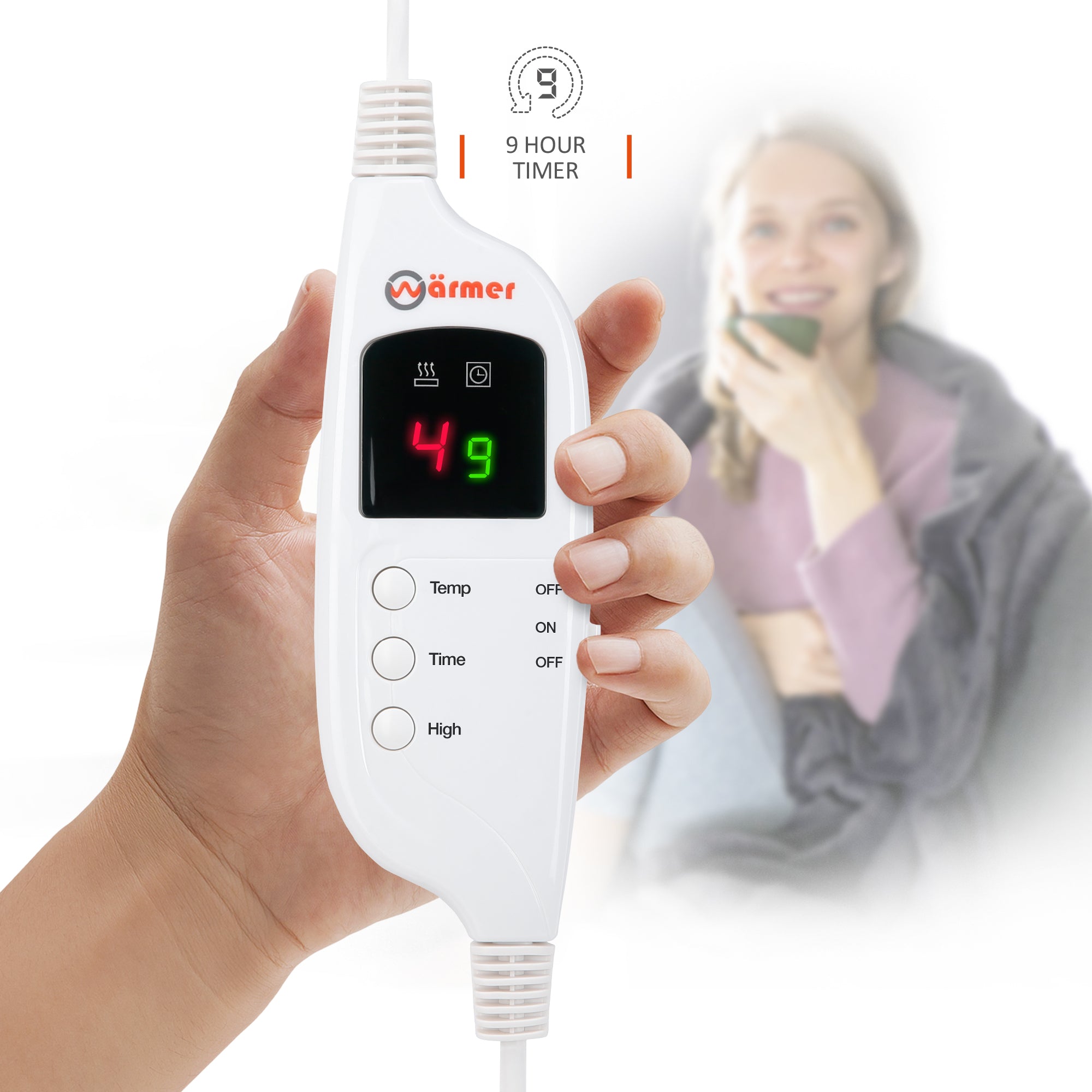 Wärmer Electric Heated Throw Blanket Digital Controller Timer, 9 Heat Setting, Auto Shutoff