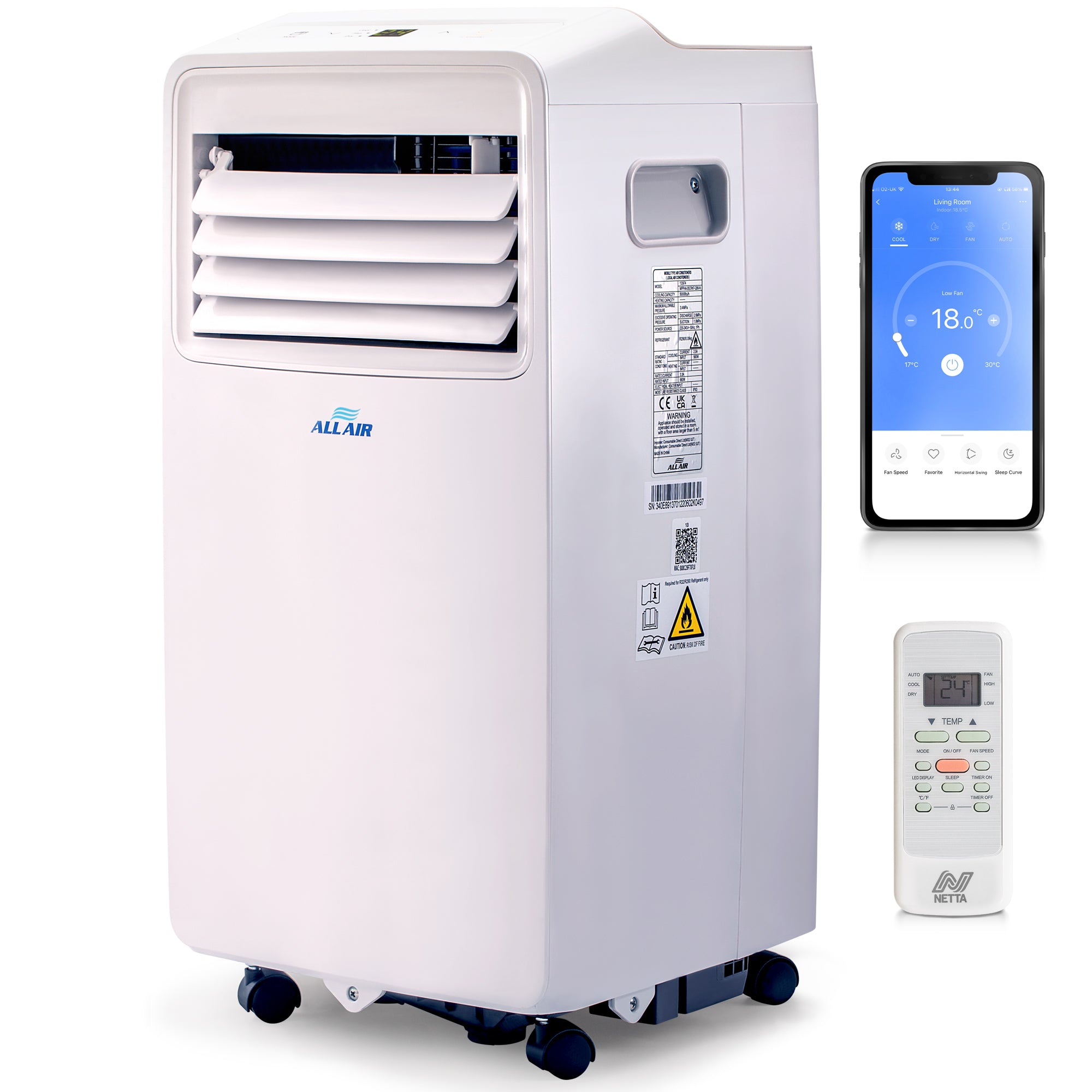 ALLAIR 5000BTU Smart Portable Air Conditioner Unit Remote - App control