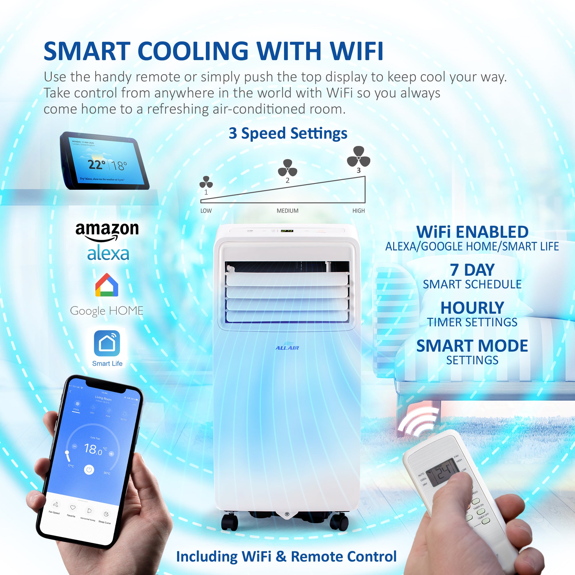 ALLAIR 5000BTU Smart Portable Air Conditioner Unit Remote - App control