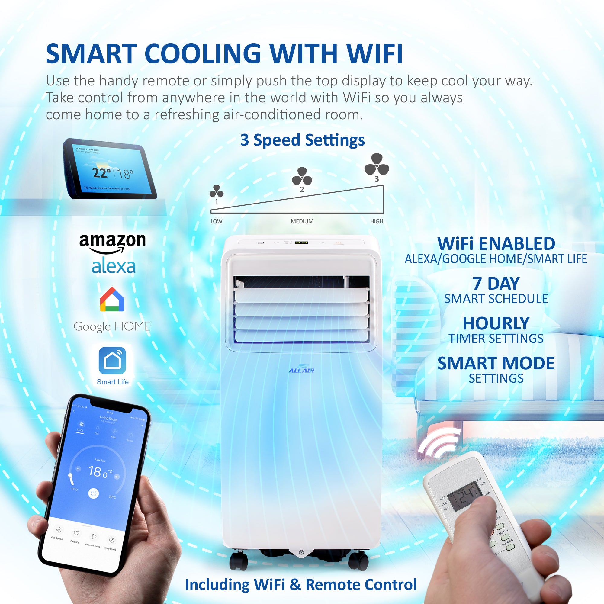 ALLAIR 8000BTU Smart Portable Air Conditioner Unit Remote - App Control