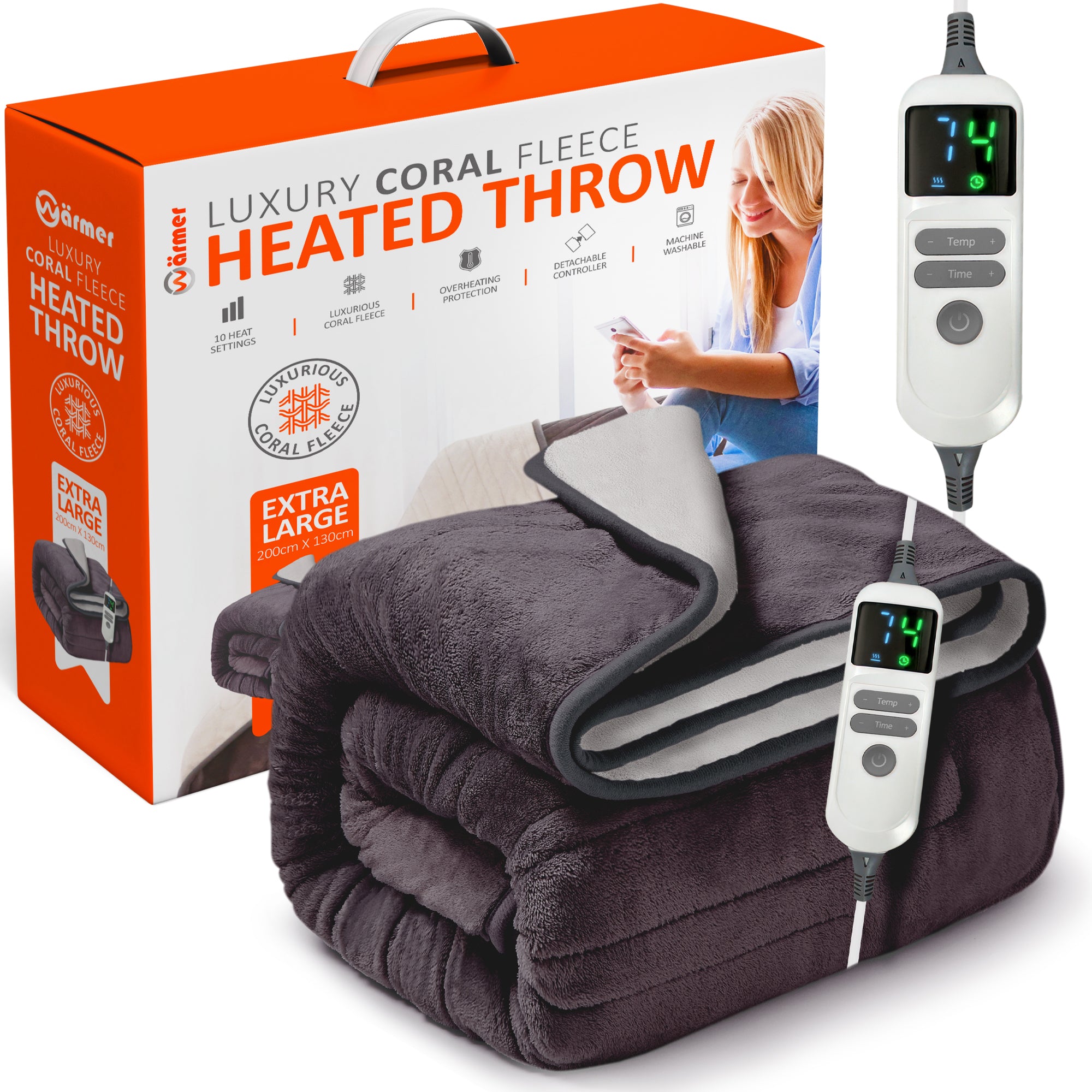Wärmer Electric Heated Throw Blanket Digital Controller Timer, 9 Heat Setting, Auto Shutoff