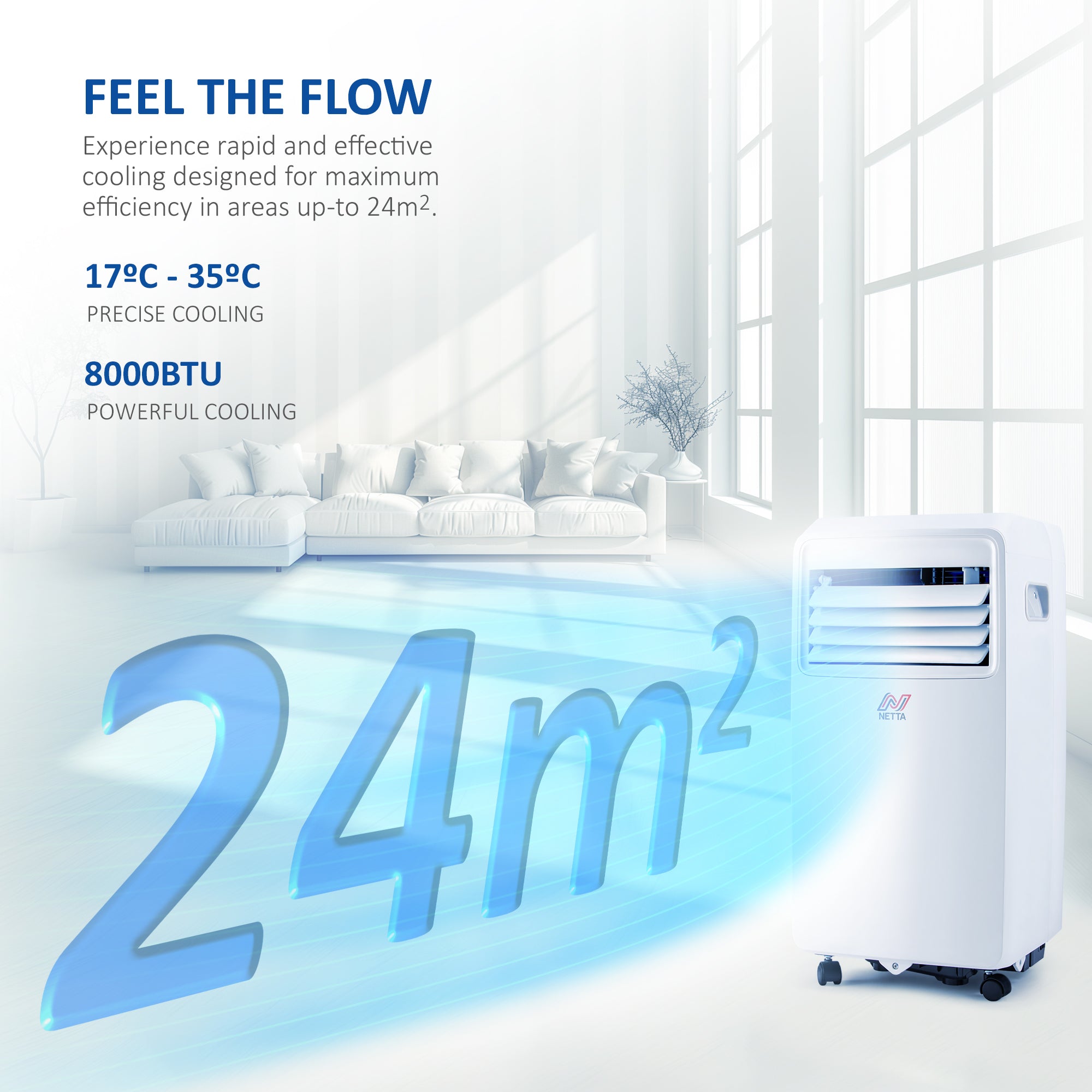 NETTA Portable Air Conditioner with WiFi Smart APP 8000BTU