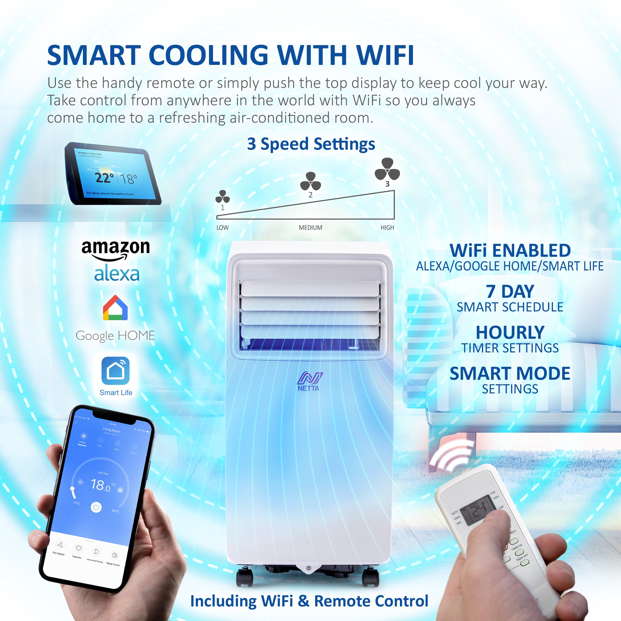 NETTA Portable Air Conditioner with WiFi Smart APP 8000BTU