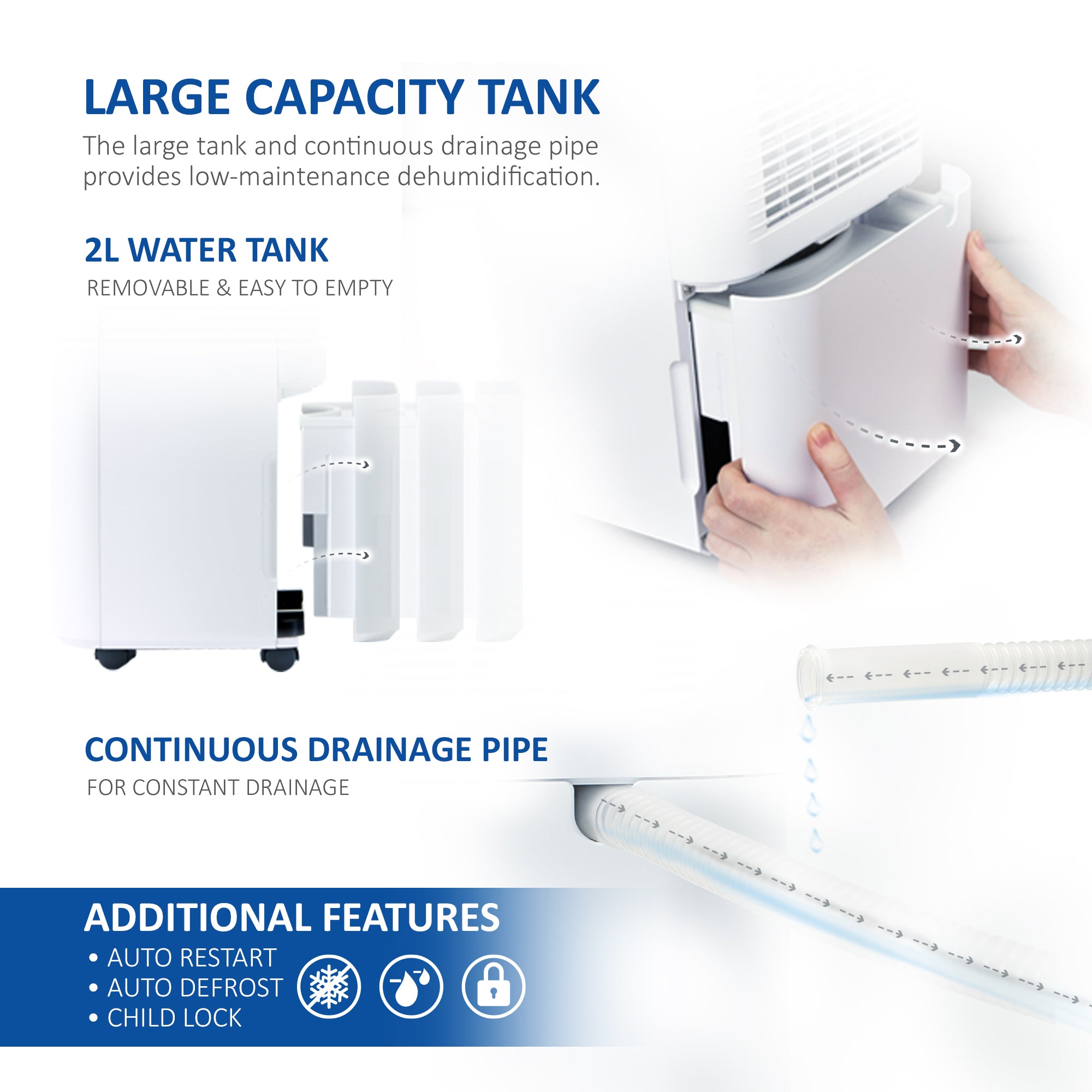 NETTA Dehumidifier 12L Day - Low noise, Air Filter, Continuous Drainage