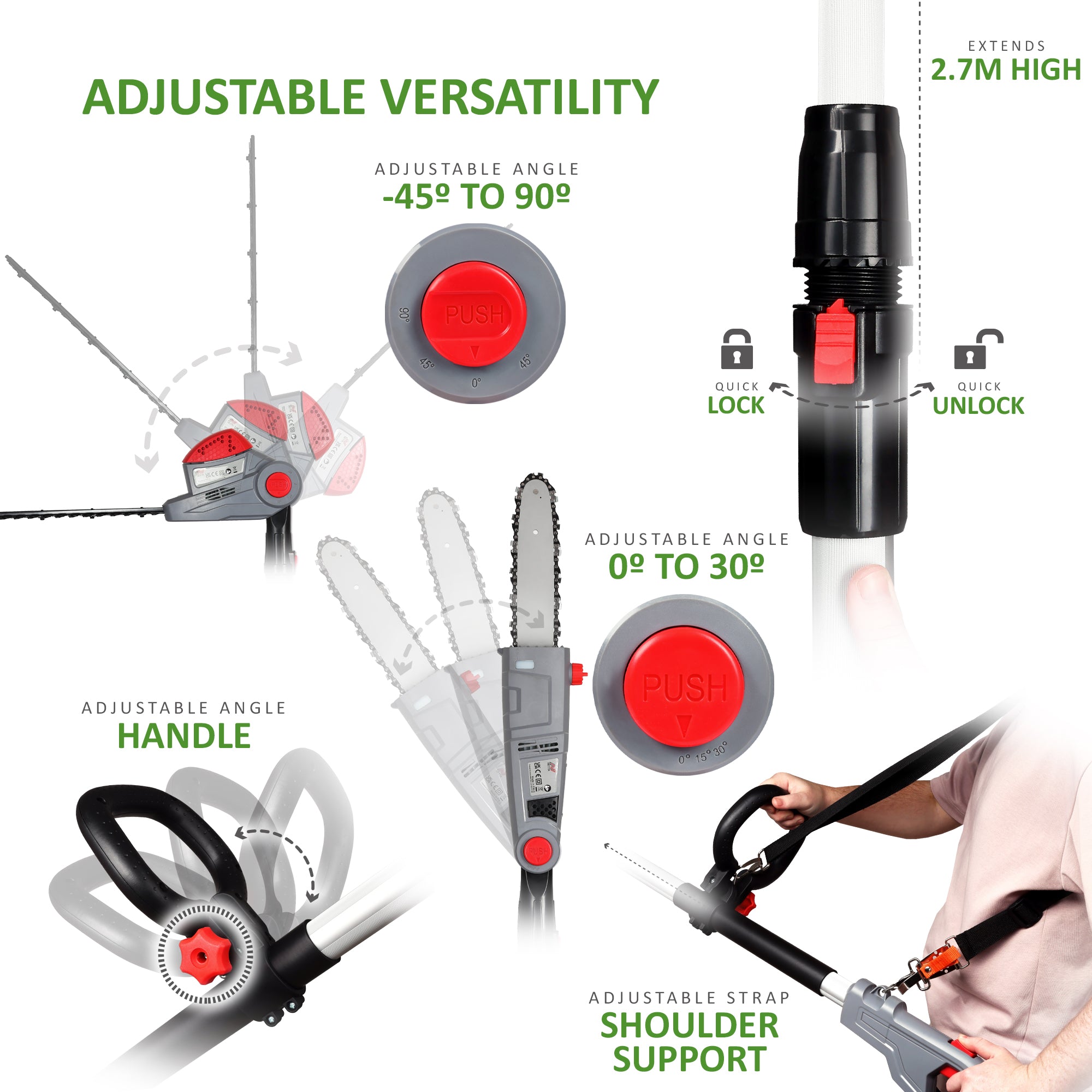 NETTA 710W 2 in 1 Pole Long Reach Hedge Timmer and Chainsaw