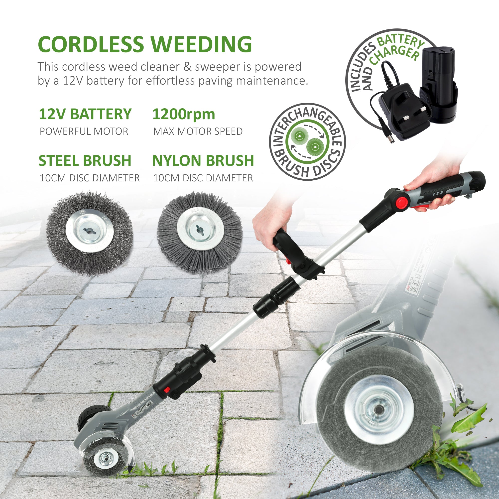 NETTA 12V Cordless Weed Sweeper Pavement Cleaner