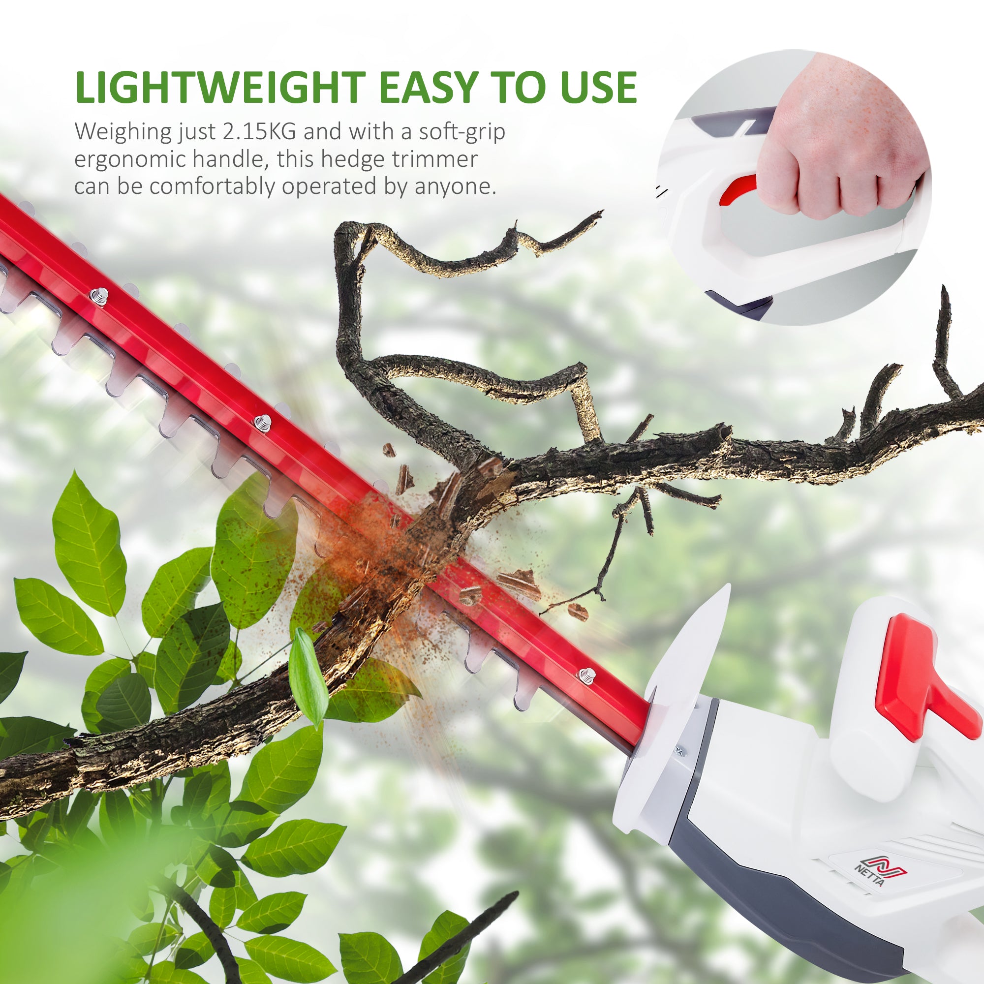 NETTA 20V Cordless Hedge Trimmer & Cutter