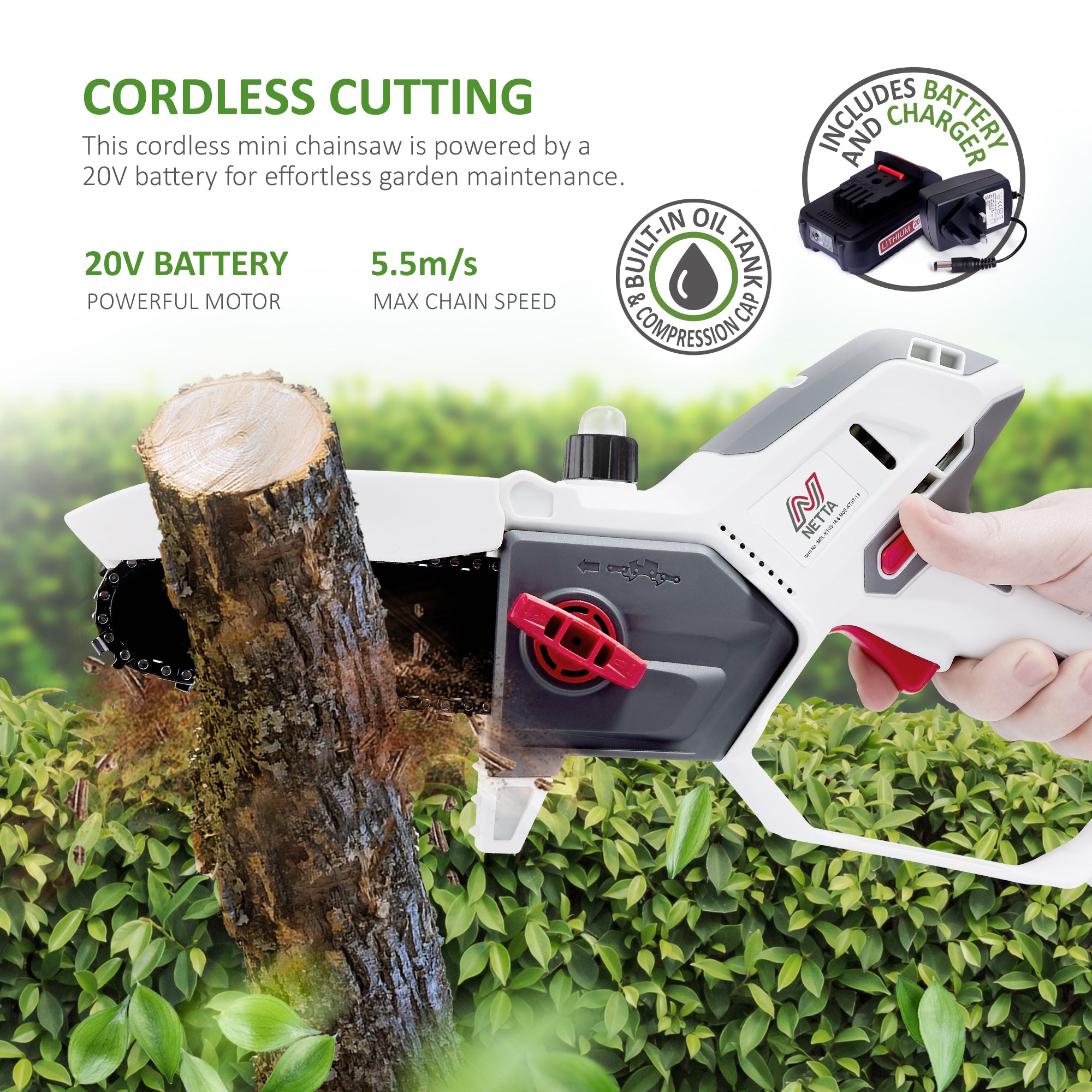 Cordless mini chainsaw with battery and charger sale