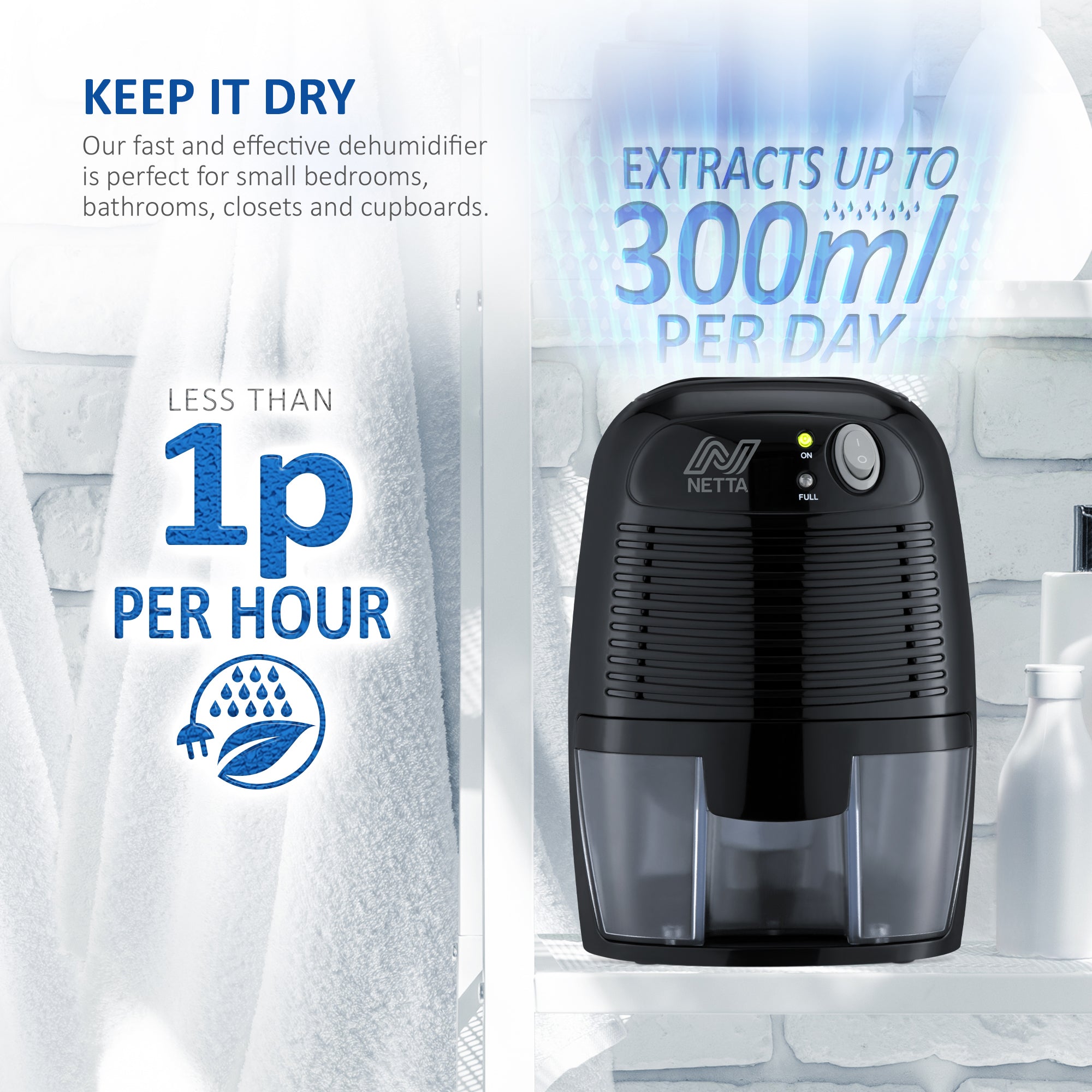 NETTA Dehumidifier 500ml Mini Air Dehumidifier for Damp Mould, Moisture