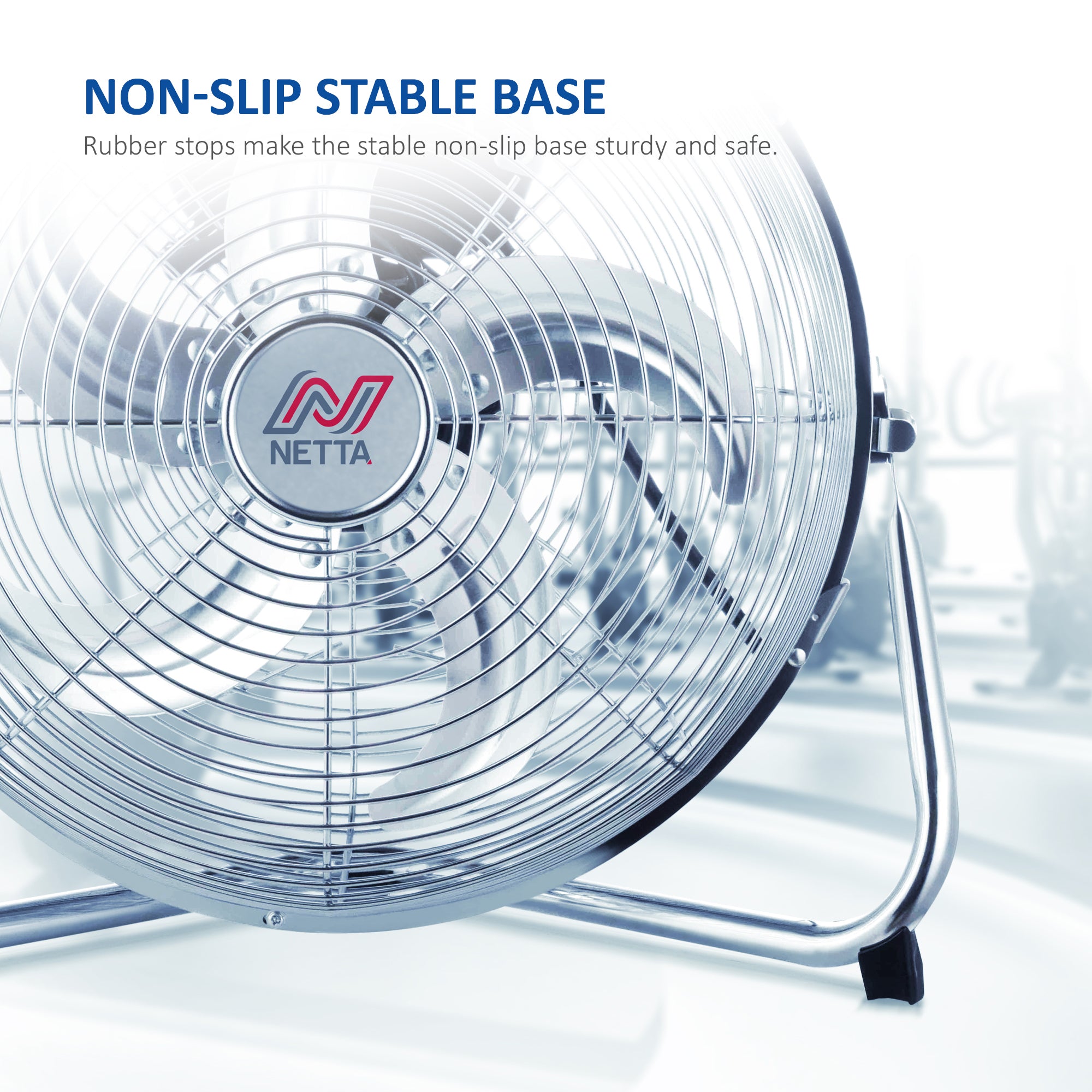 NETTA Gym Floor Fan 3 Speed Settings and Tilt Option, Powerful Circulation, Wall Mountable Chrome