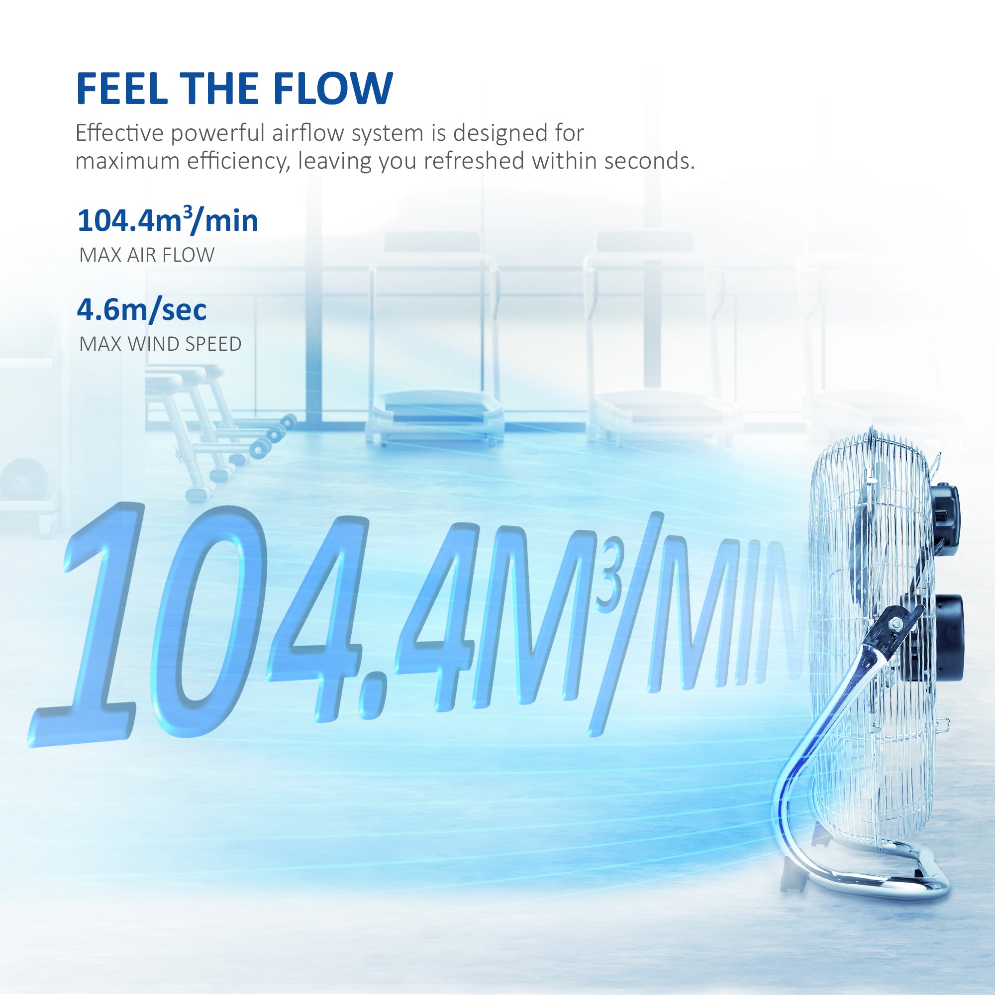 NETTA Gym Floor Fan 3 Speed Settings and Tilt Option, Powerful Circulation, Wall Mountable Chrome