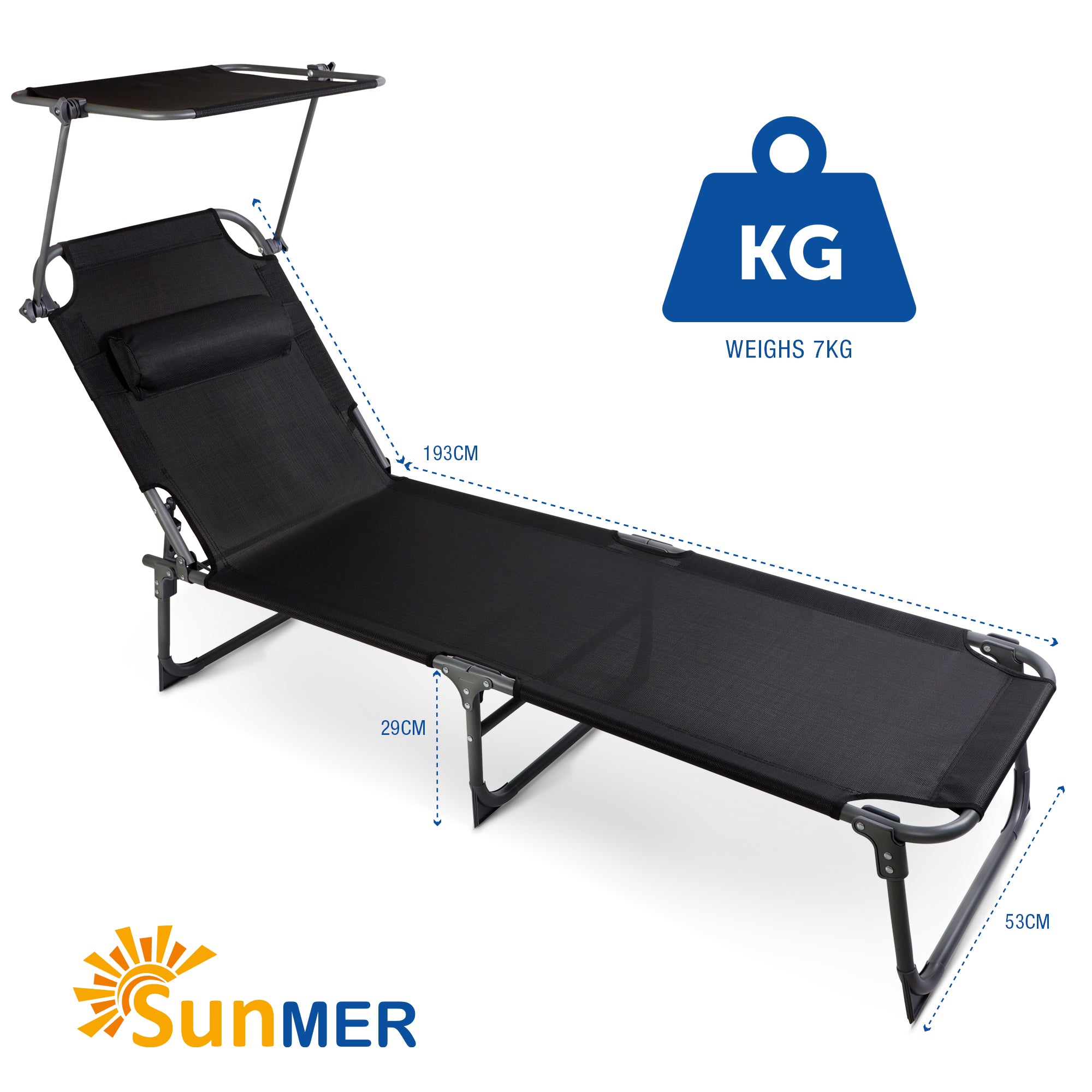 SUNMER Reclining Sun Lounger with Adjustable Backrest and Canopy