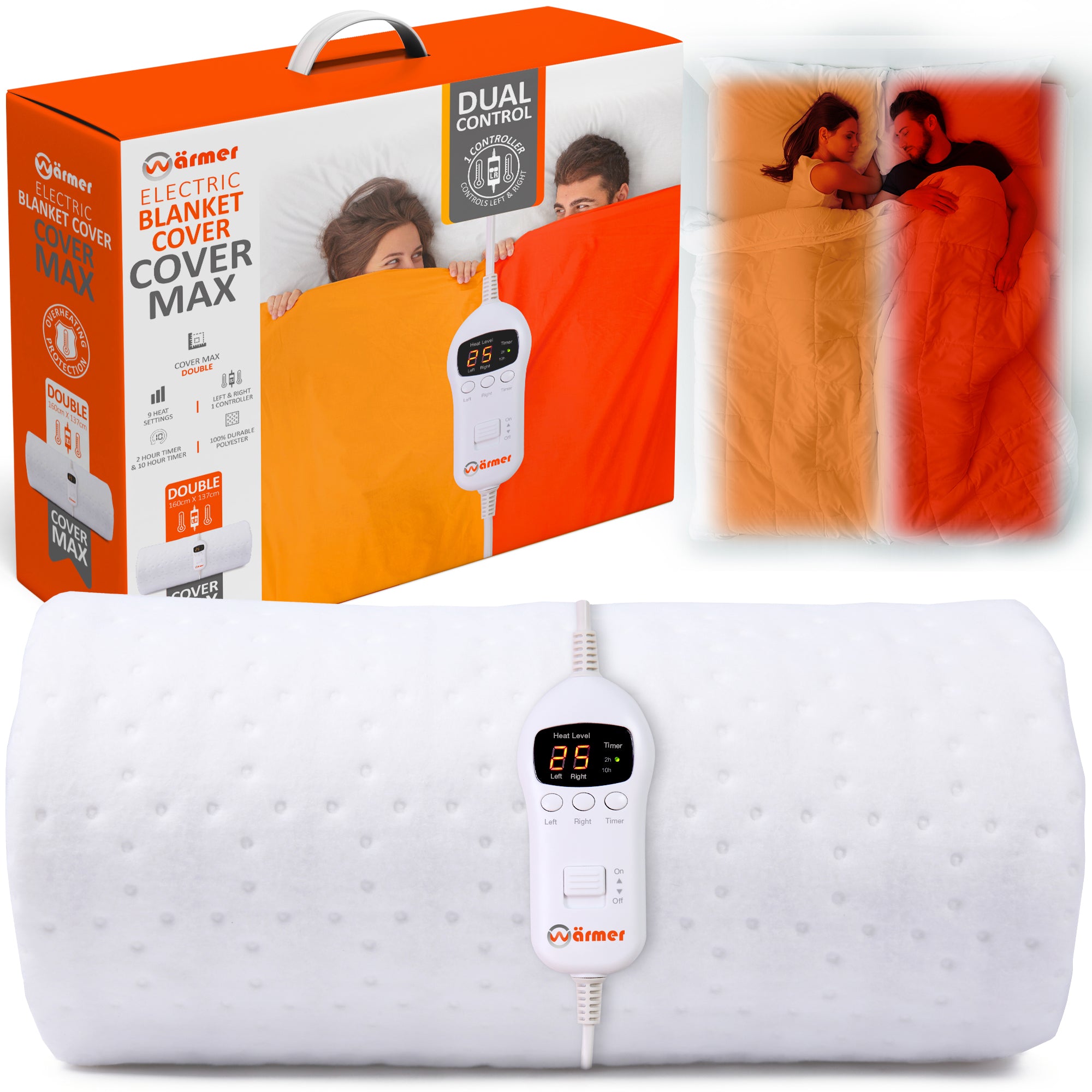 Wärmer 'Cover Max' Electric Blanket - Maximum Coverage, Left & Right Dual Heating Zones, 9 Heat Settings & Timer