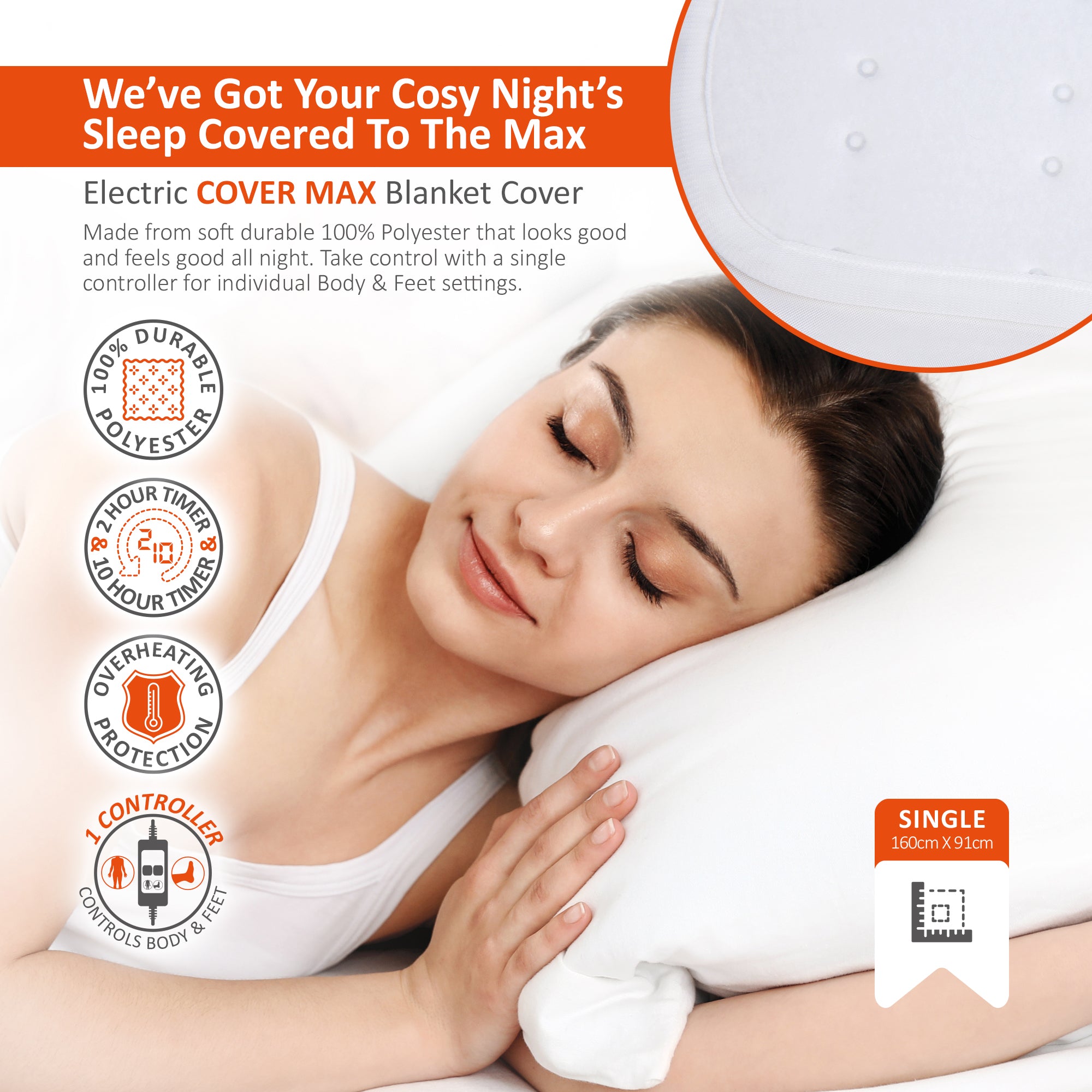 Wärmer 'Cover Max' Electric Blanket - Maximum Coverage, Left & Right Dual Heating Zones, 9 Heat Settings & Timer