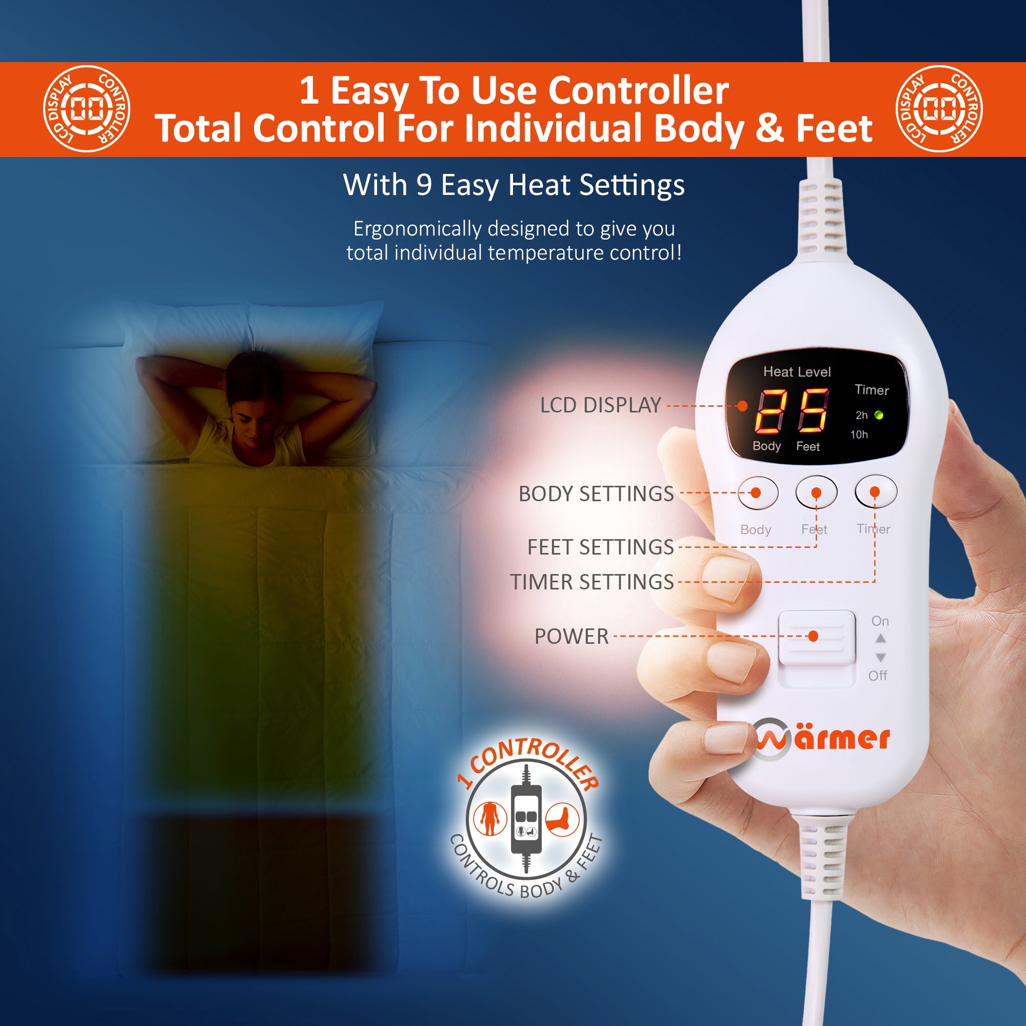 Wärmer 'Cover Max' Electric Blanket - Maximum Coverage, Dual Heating Zones, 9 Heat Settings & Timer