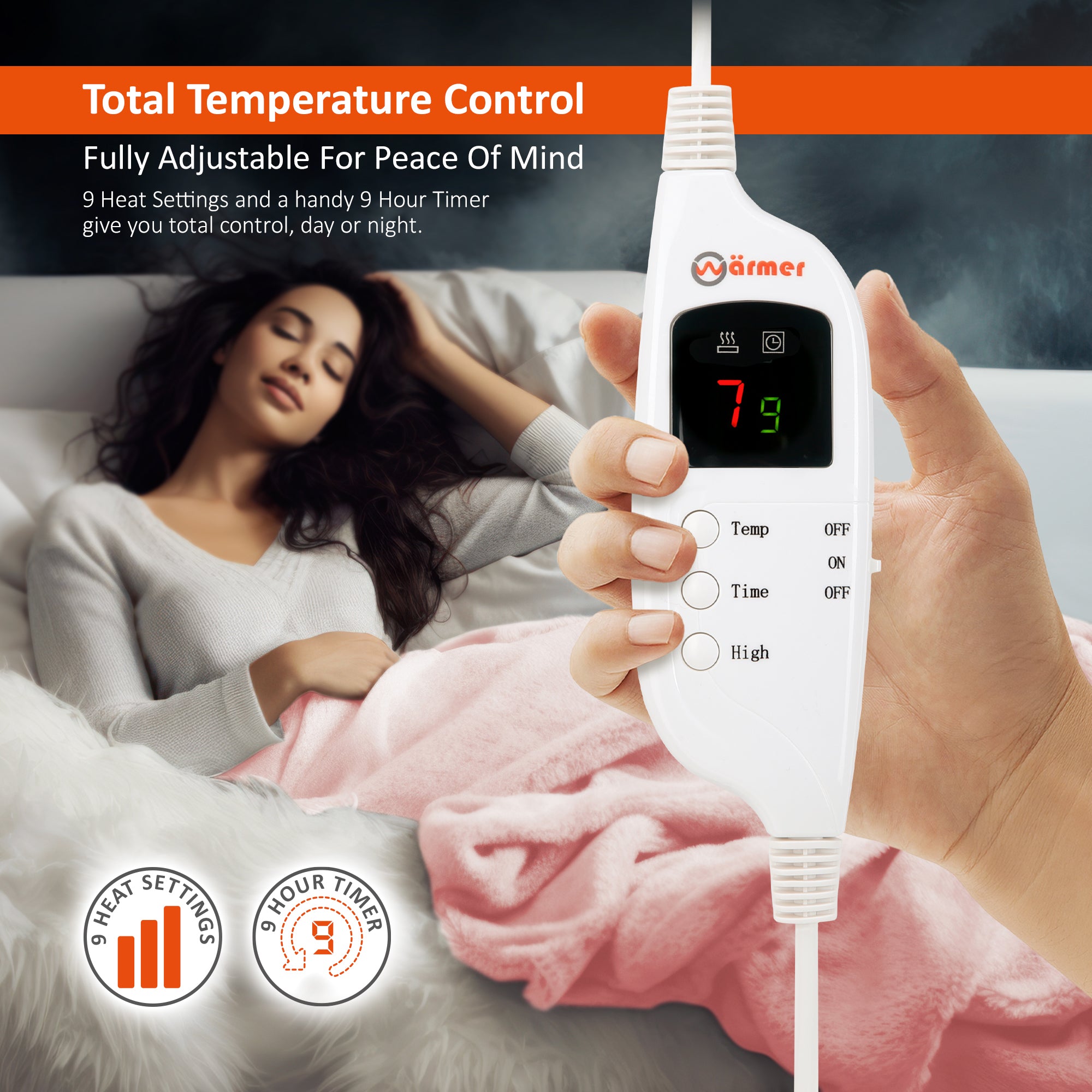 Wärmer Electric Heated Throw Blanket Digital Controller Timer, 9 Heat Setting, Auto Shutoff 120W