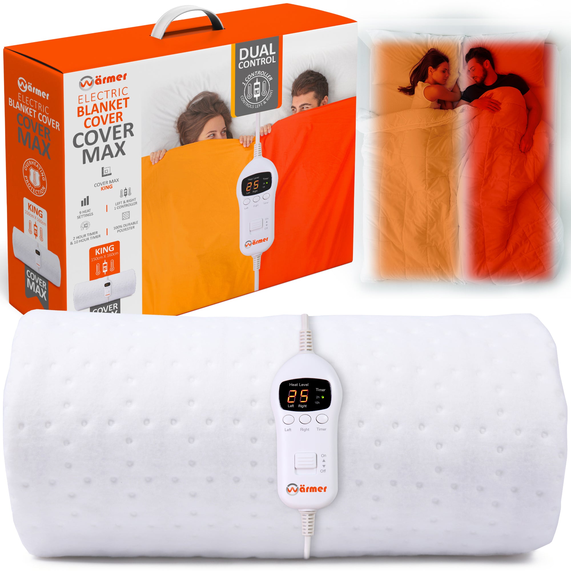 Wärmer 'Cover Max' Electric Blanket - Maximum Coverage, Left & Right Dual Heating Zones, 9 Heat Settings & Timer