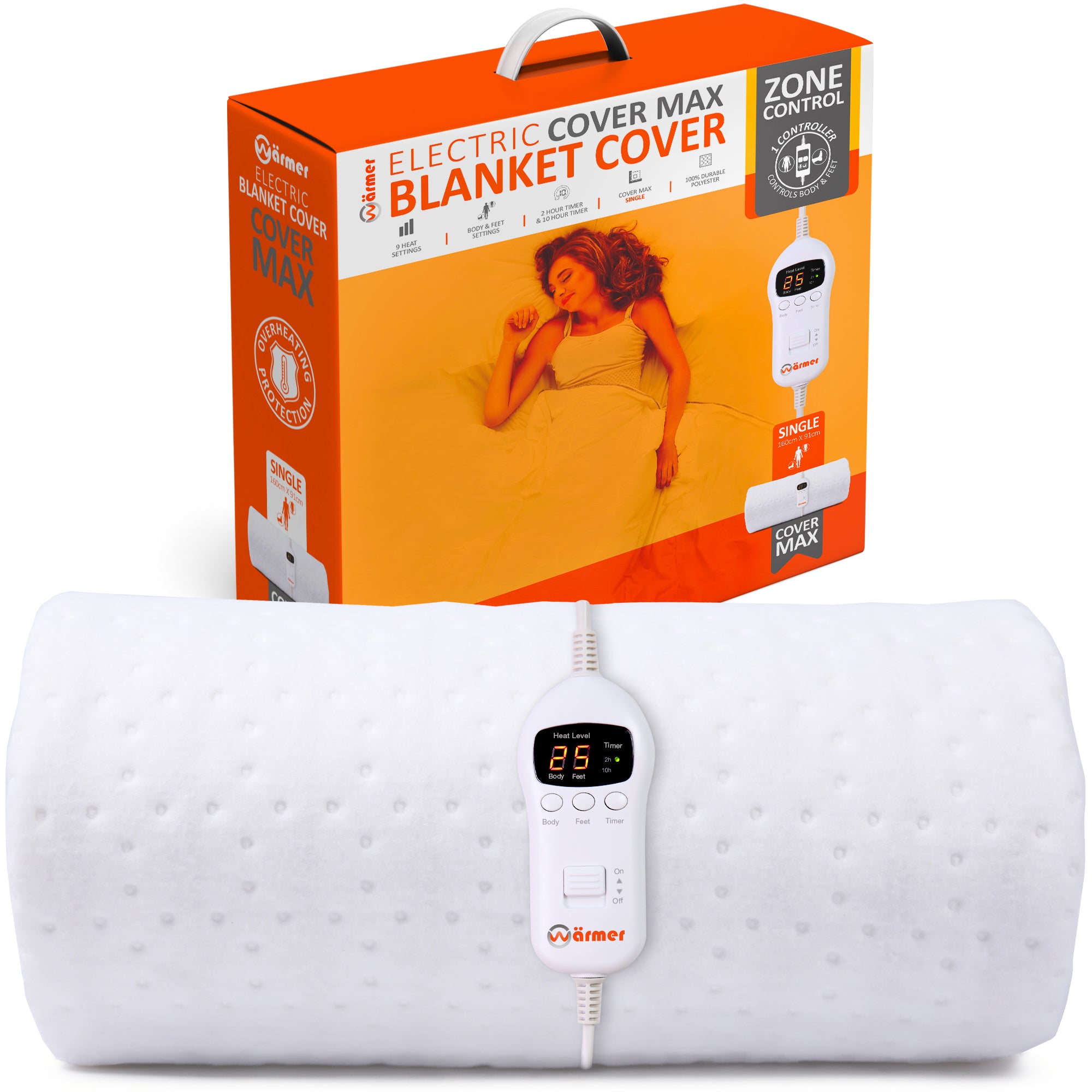 Wärmer 'Cover Max' Electric Blanket - Maximum Coverage, Left & Right Dual Heating Zones, 9 Heat Settings & Timer