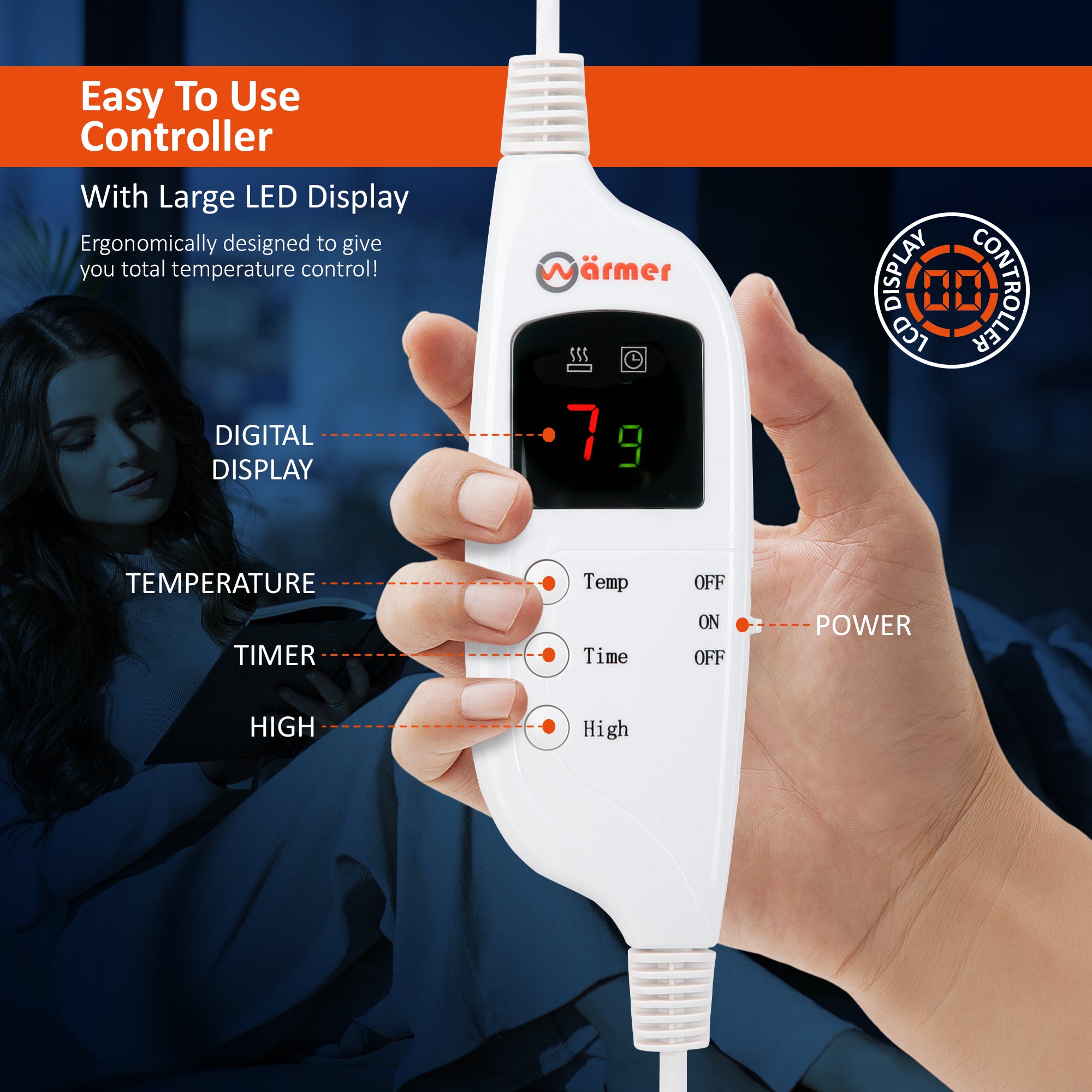 Wärmer Electric Heated Throw Blanket Digital Controller Timer, 9 Heat Setting, Auto Shutoff