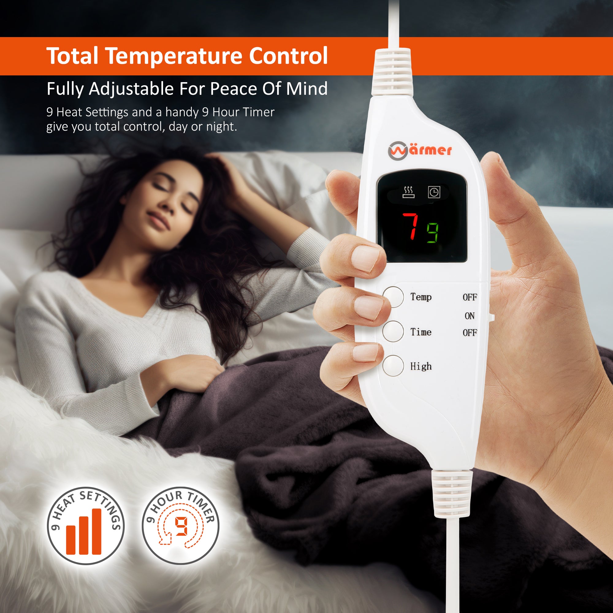 Wärmer Electric Heated Throw Blanket Digital Controller Timer, 9 Heat Setting, Auto Shutoff