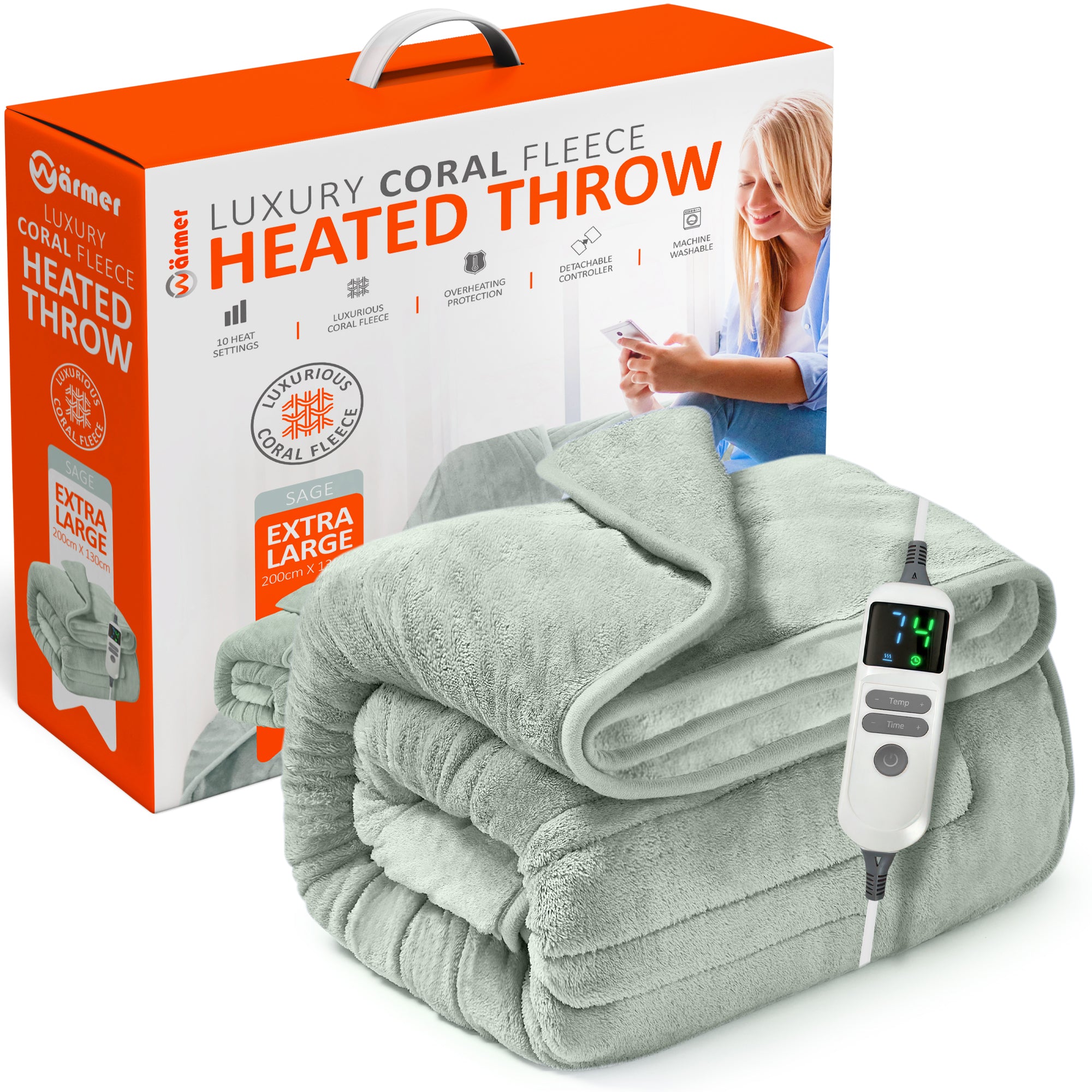 Wärmer Electric Heated Throw Blanket Digital Controller Timer, 9 Heat Setting, Auto Shutoff