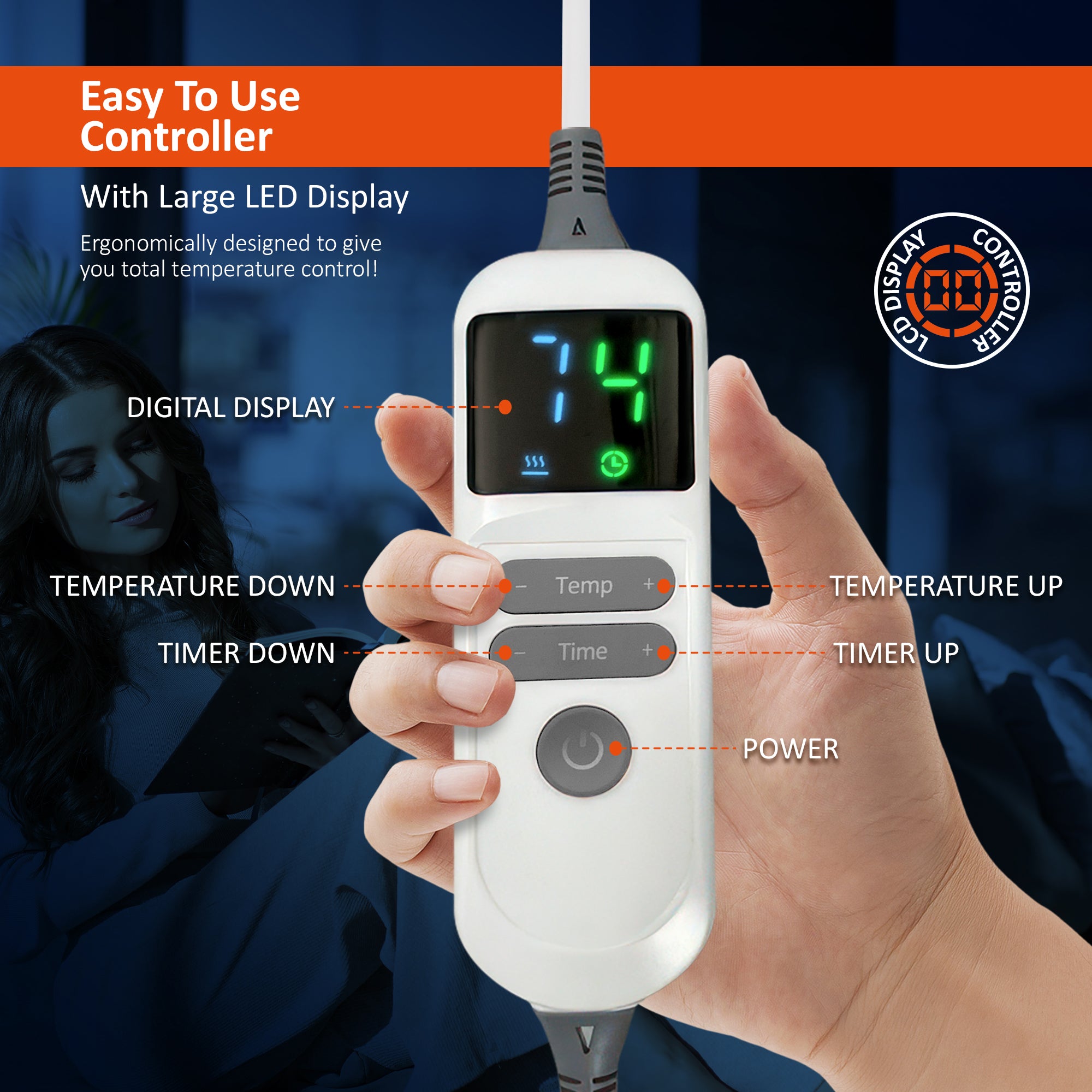 Wärmer Electric Heated Throw Blanket Digital Controller Timer, 9 Heat Setting, Auto Shutoff