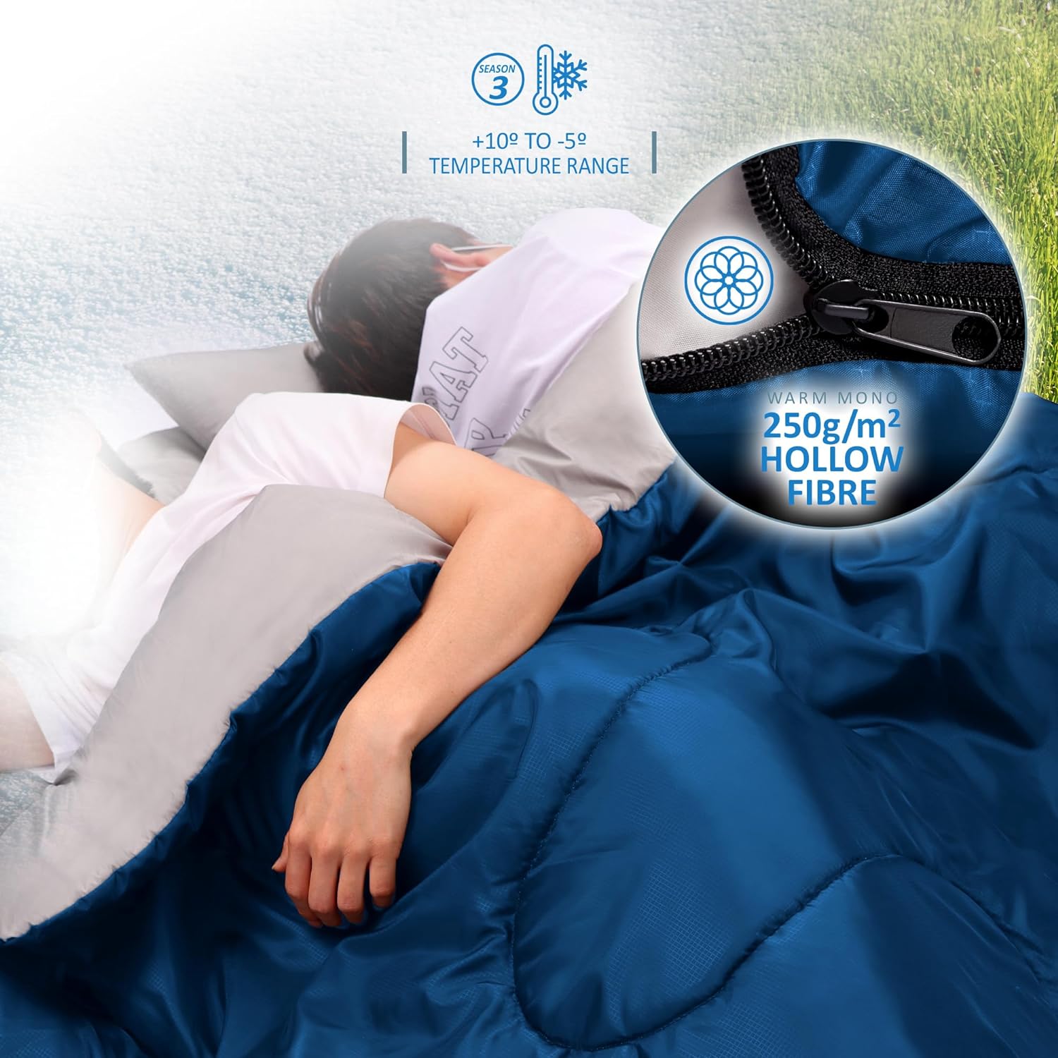 SAIL 'Buddy' Double Sleeping Bag with 2 Pillows - Extra Large for 3-4 Season