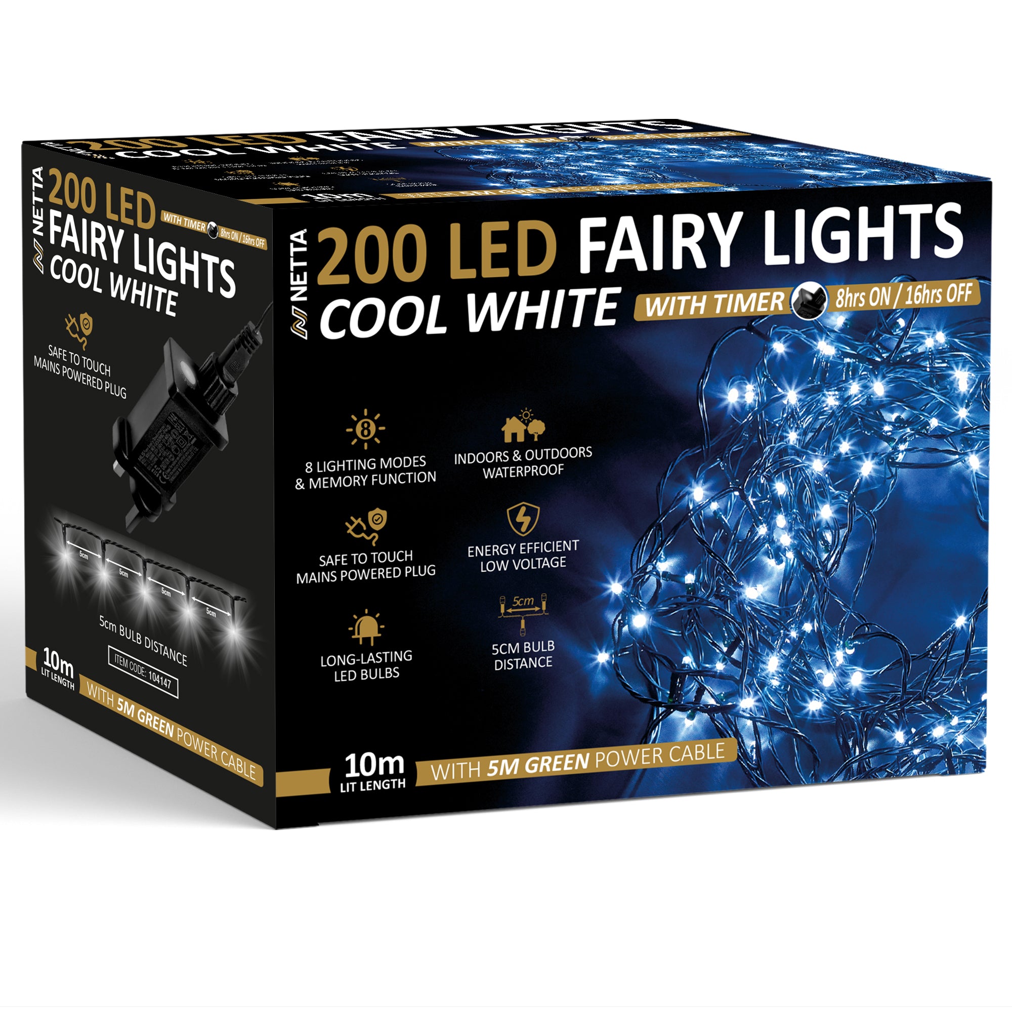NETTA Christmas Tree Lights LED 5m Fairy String Lights Plug in with Timer and Memory Functions for Outdoor/Indoor Use