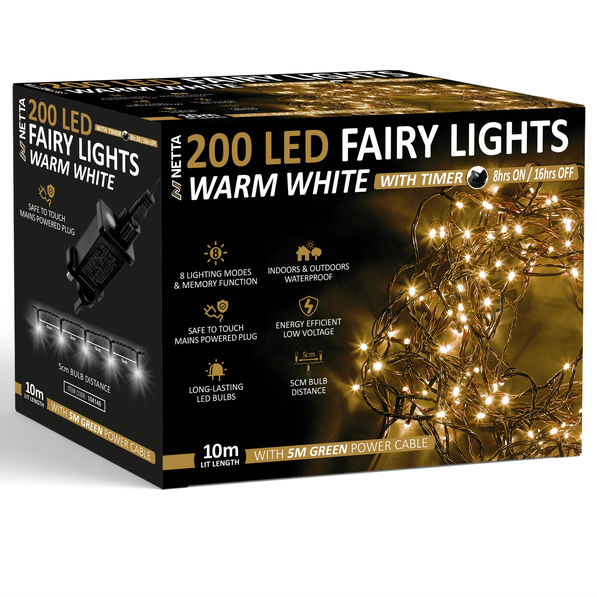 NETTA Christmas Tree Lights LED 5m Fairy String Lights Plug in with Timer and Memory Functions for Outdoor/Indoor Use