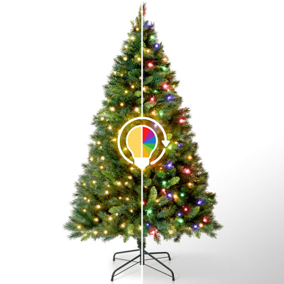 VeryMerry 7FT Pre Lit Christmas Tree 2in1 Dual-Color - Warm White/Multi Colour 400 LED Lights with Auto-Off Timer