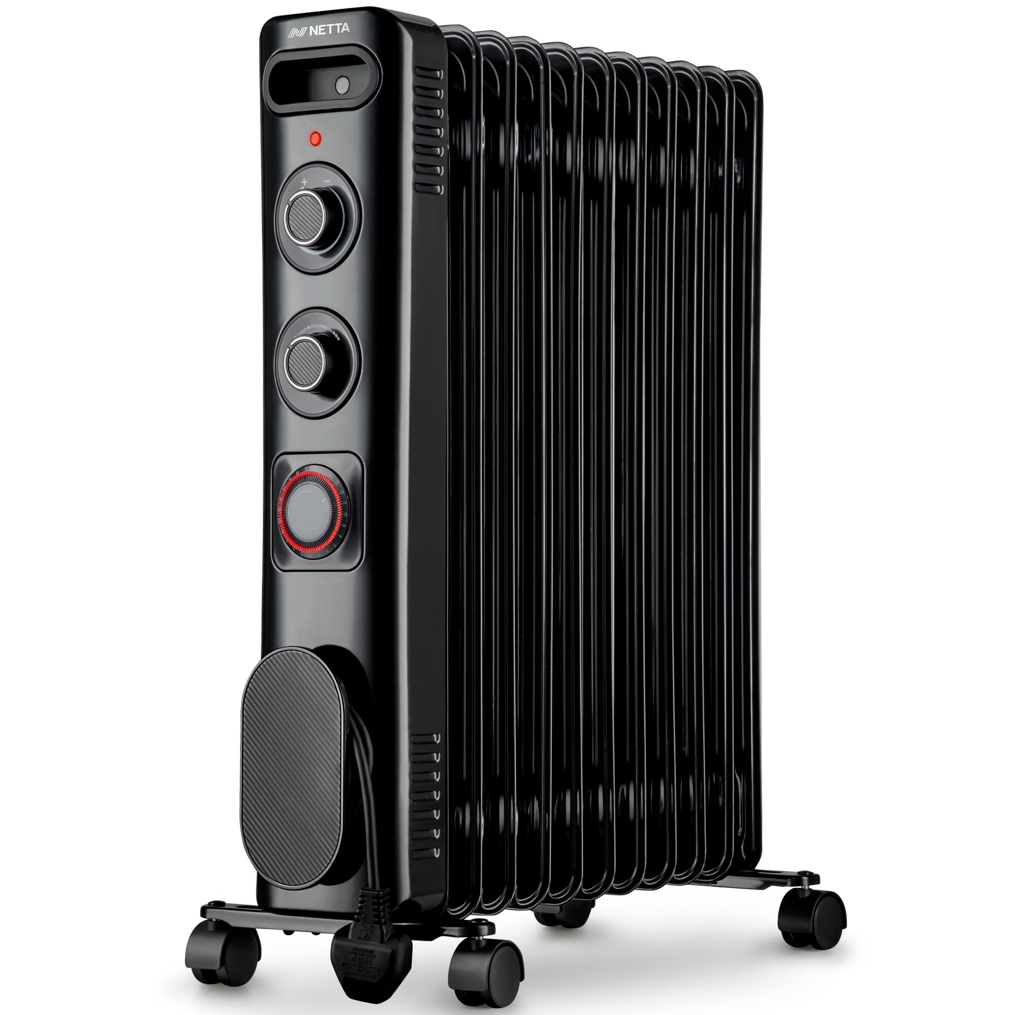 NETTA Electric Oil Filled Radiator 2500W, Portable Heater with Thermostat & 24 Hour Timer, 3 Power Settings, 11 Fin