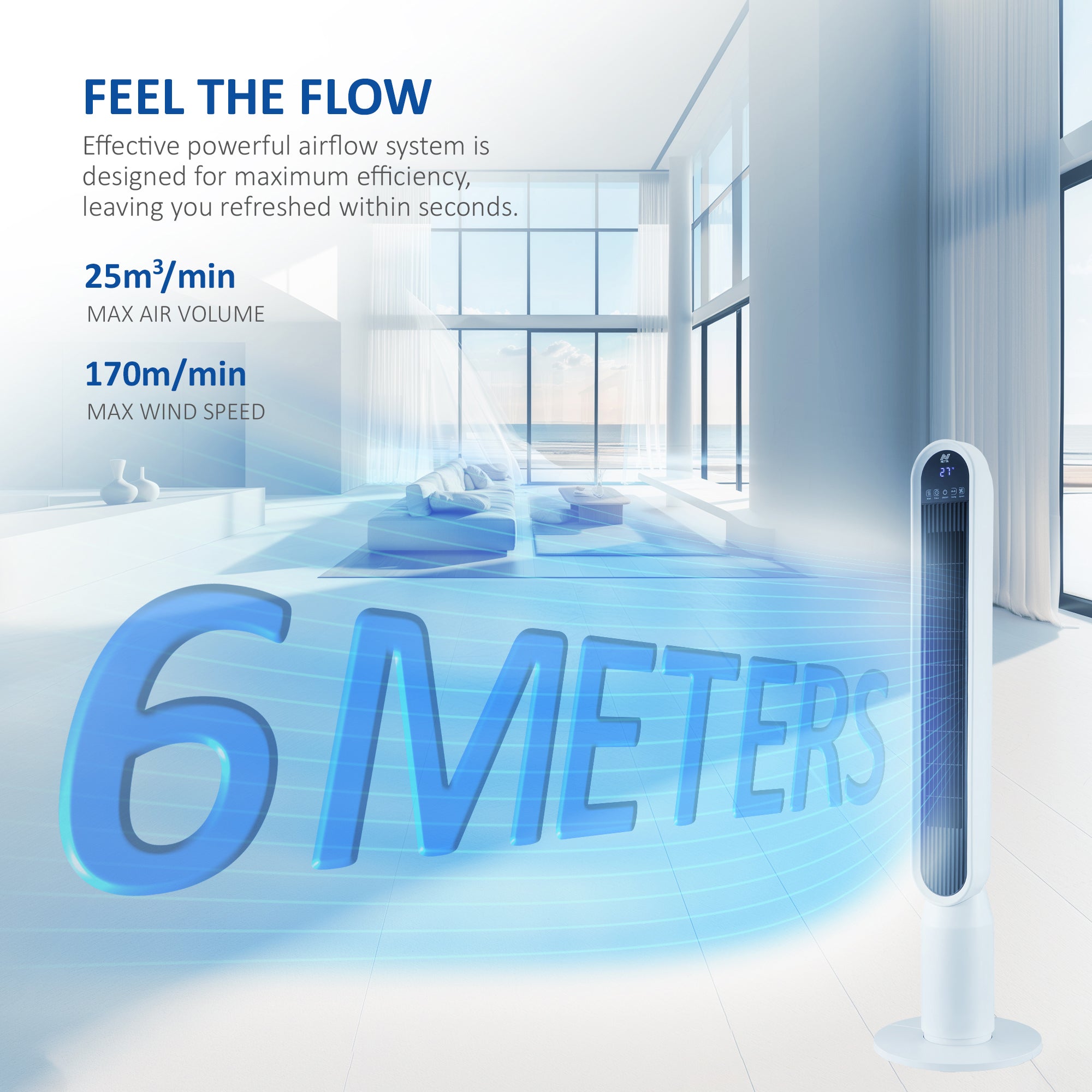 NETTA 42 Inch Tower Fan with LED Display, Timer and Remote Control