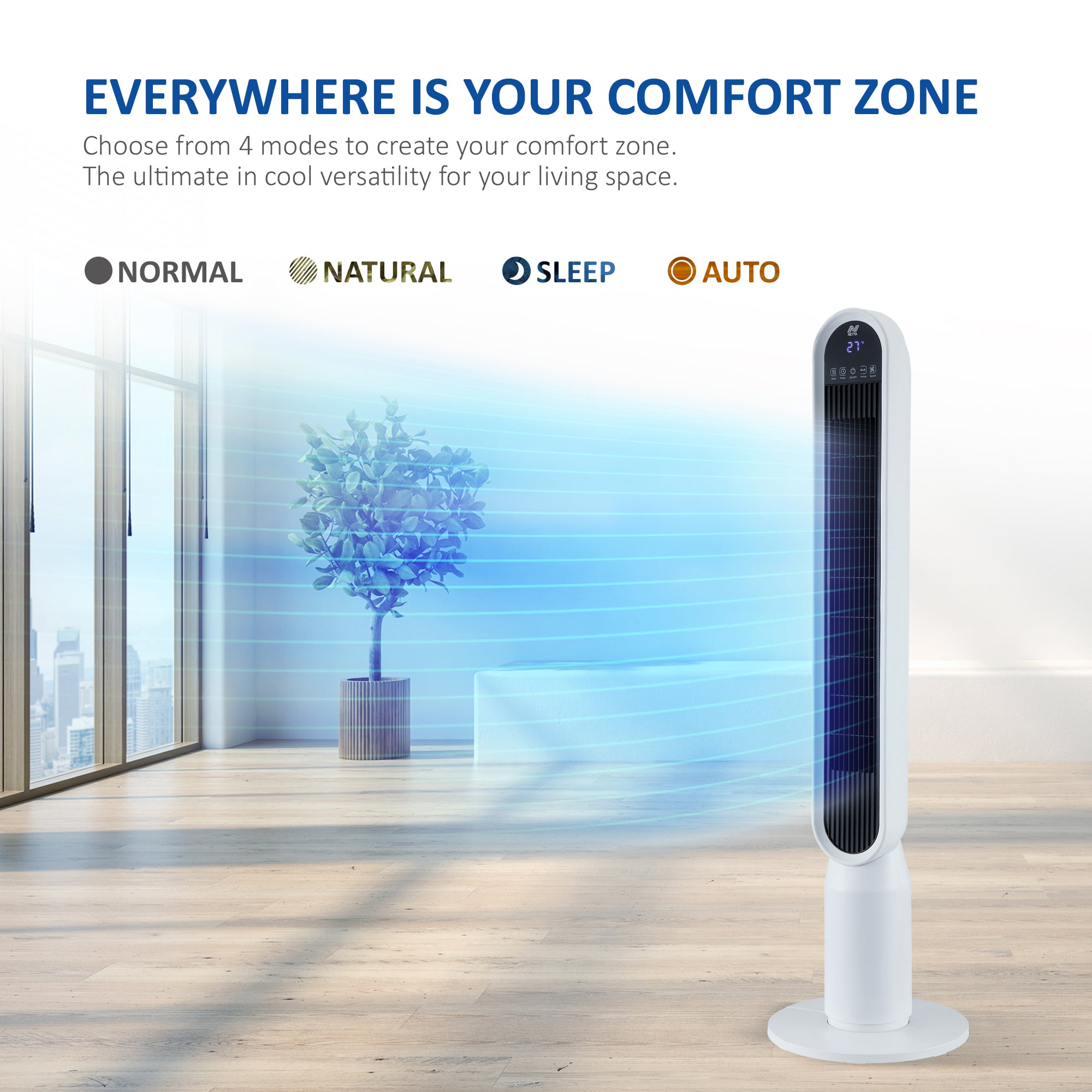 NETTA 42 Inch Tower Fan with LED Display, Timer and Remote Control